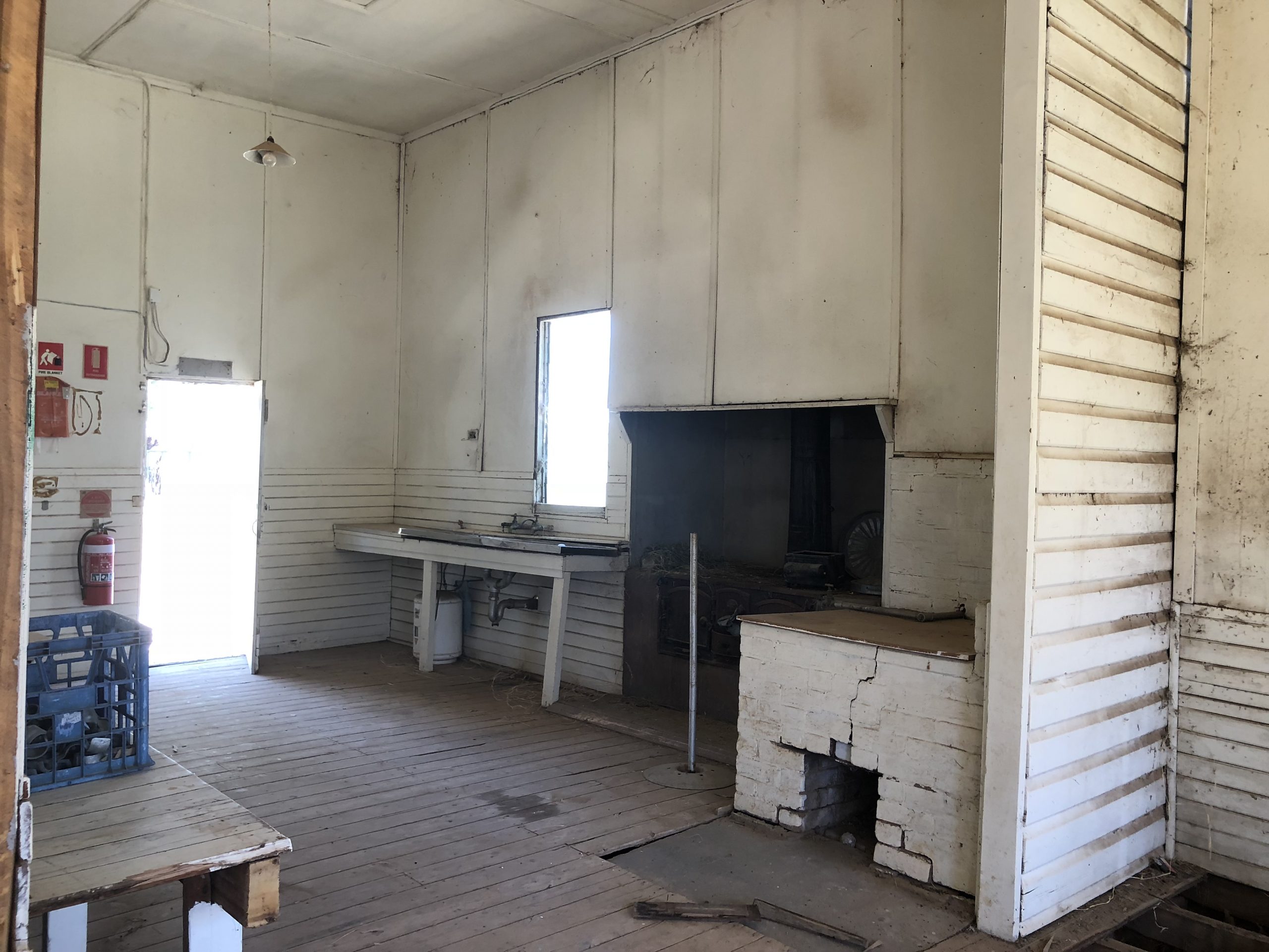 The hall's old kitchen before the miraculous restoration project.