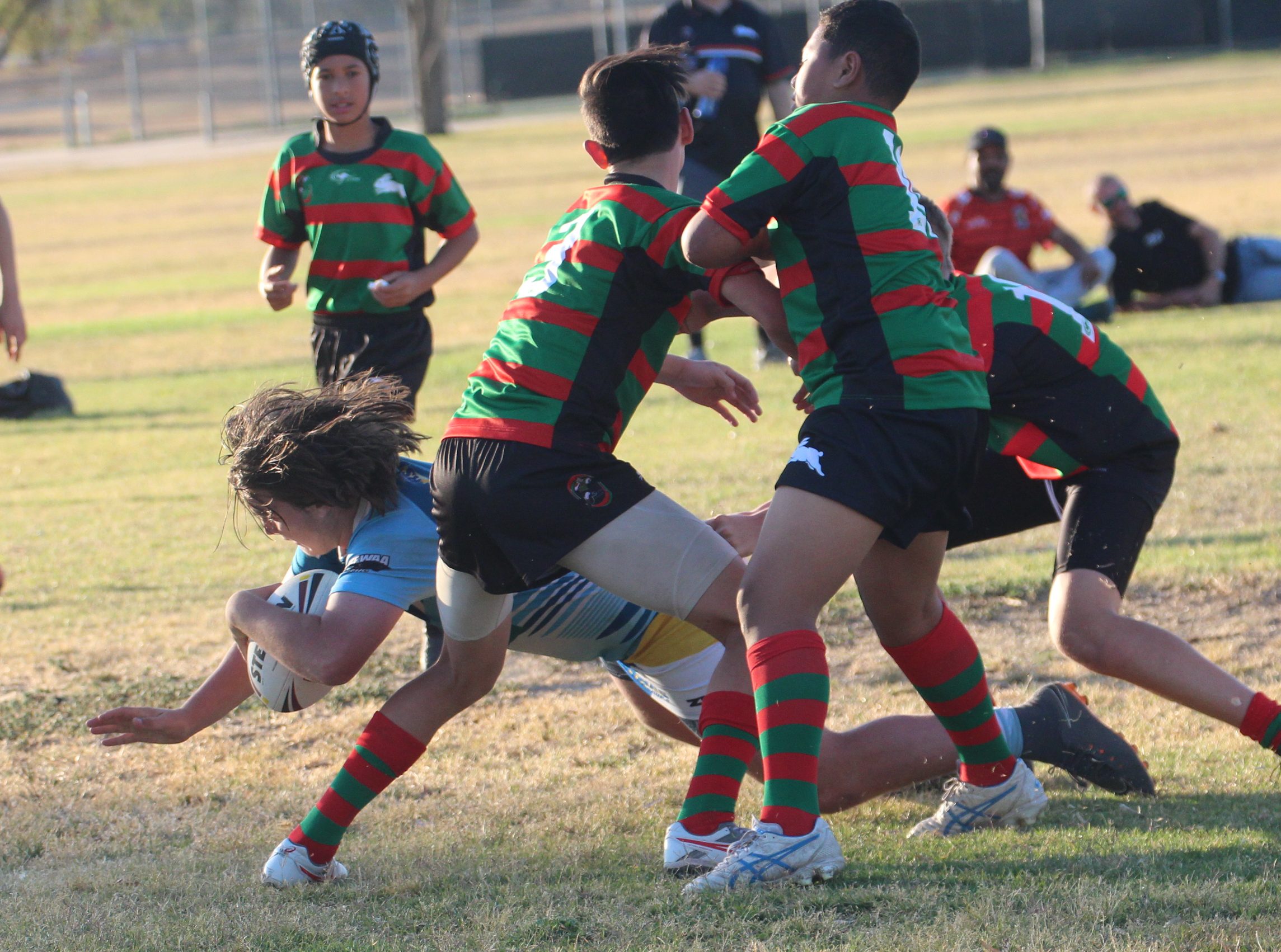 Daniel McMillan dives over for Narrabri’s first try after beating five defenders during a solid run.