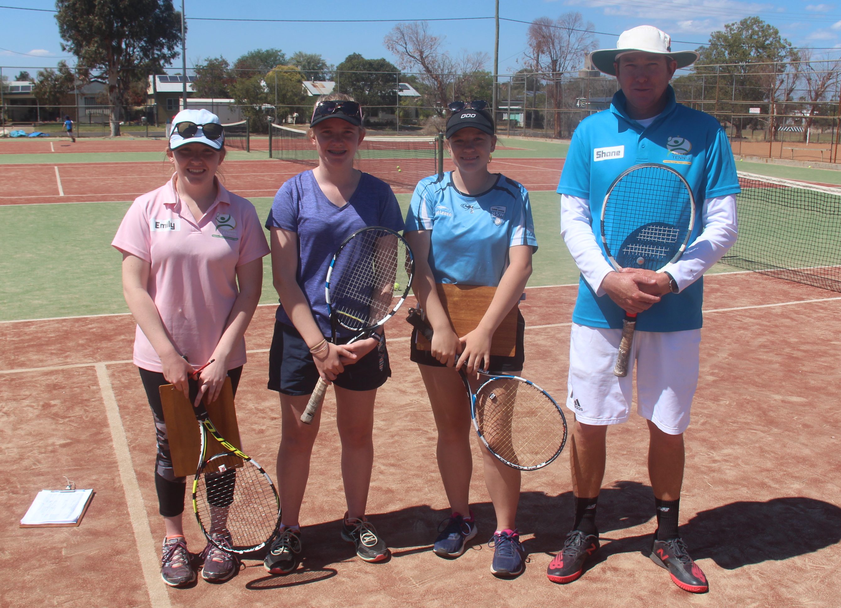 Coaches - Narrabri Tennis head coach Shane Murphy, right, with clinic coaches Emily and Laura McFarland and Alex Bennett. Absent - Jordan Palmer.