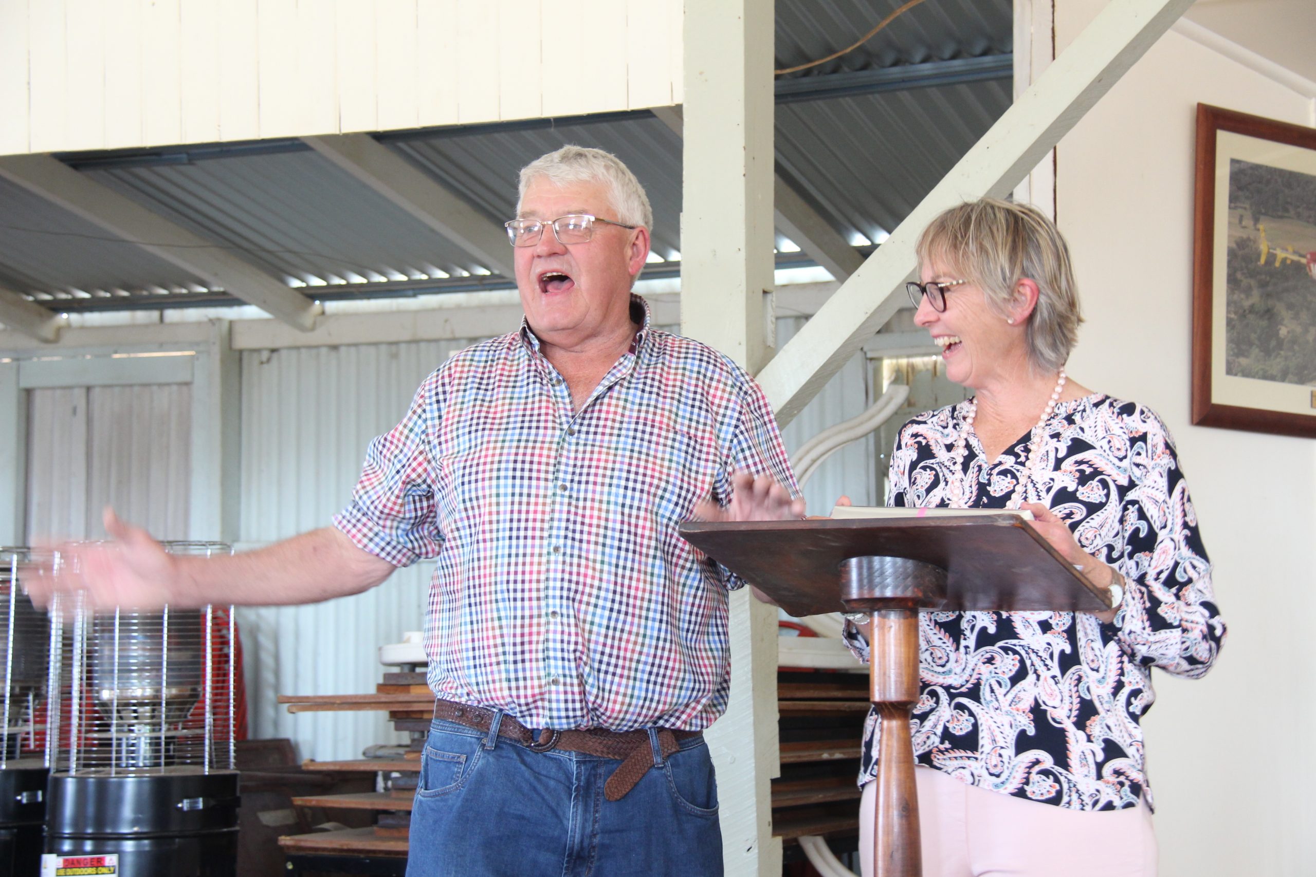 Murray and Nanette Watson gave an entertaining speech about their new life in town and thanked everyone for coming to their farewell lunch.