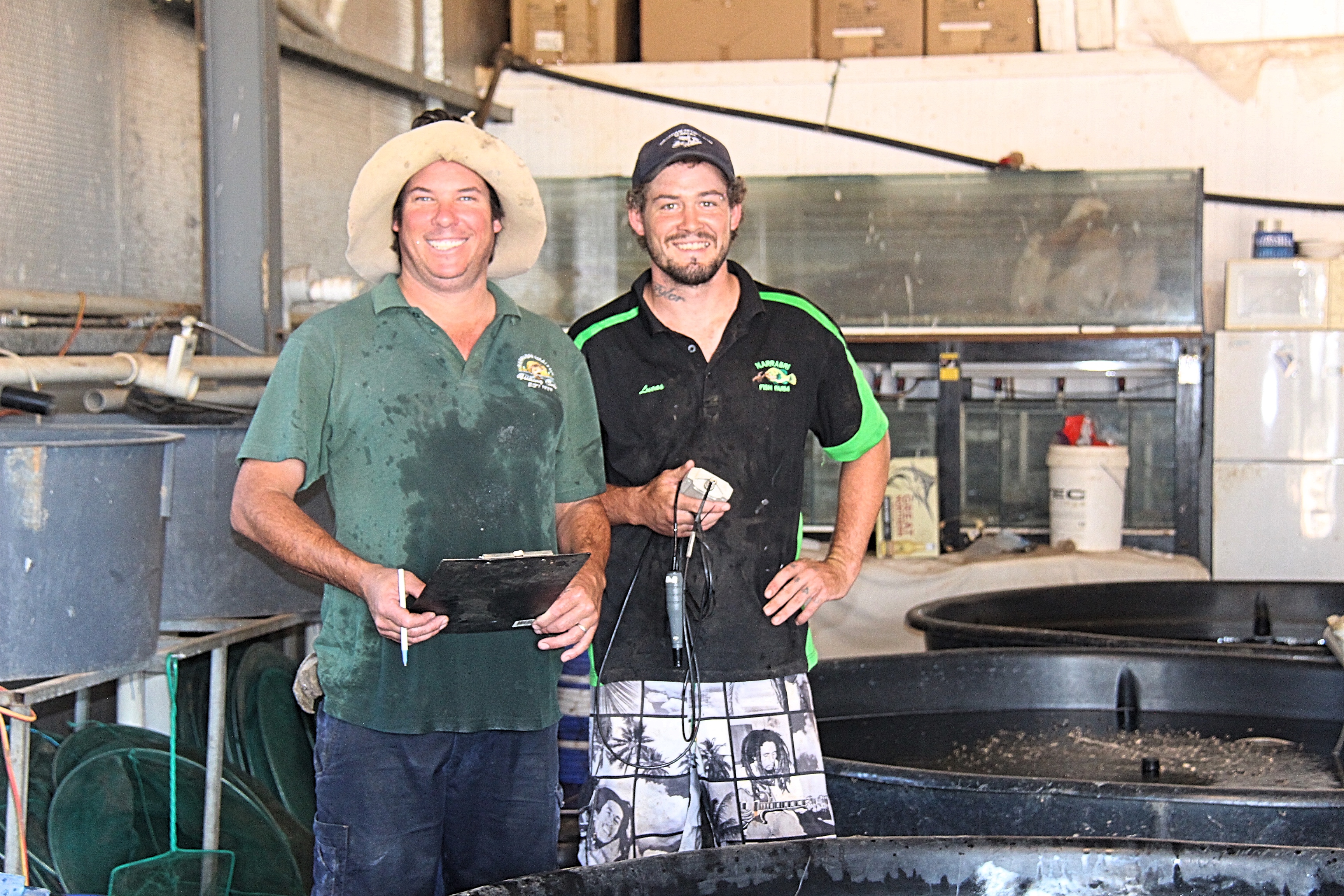 Rick Cunningham and colleague Lucas McMahon- Darlington monitoring fish.