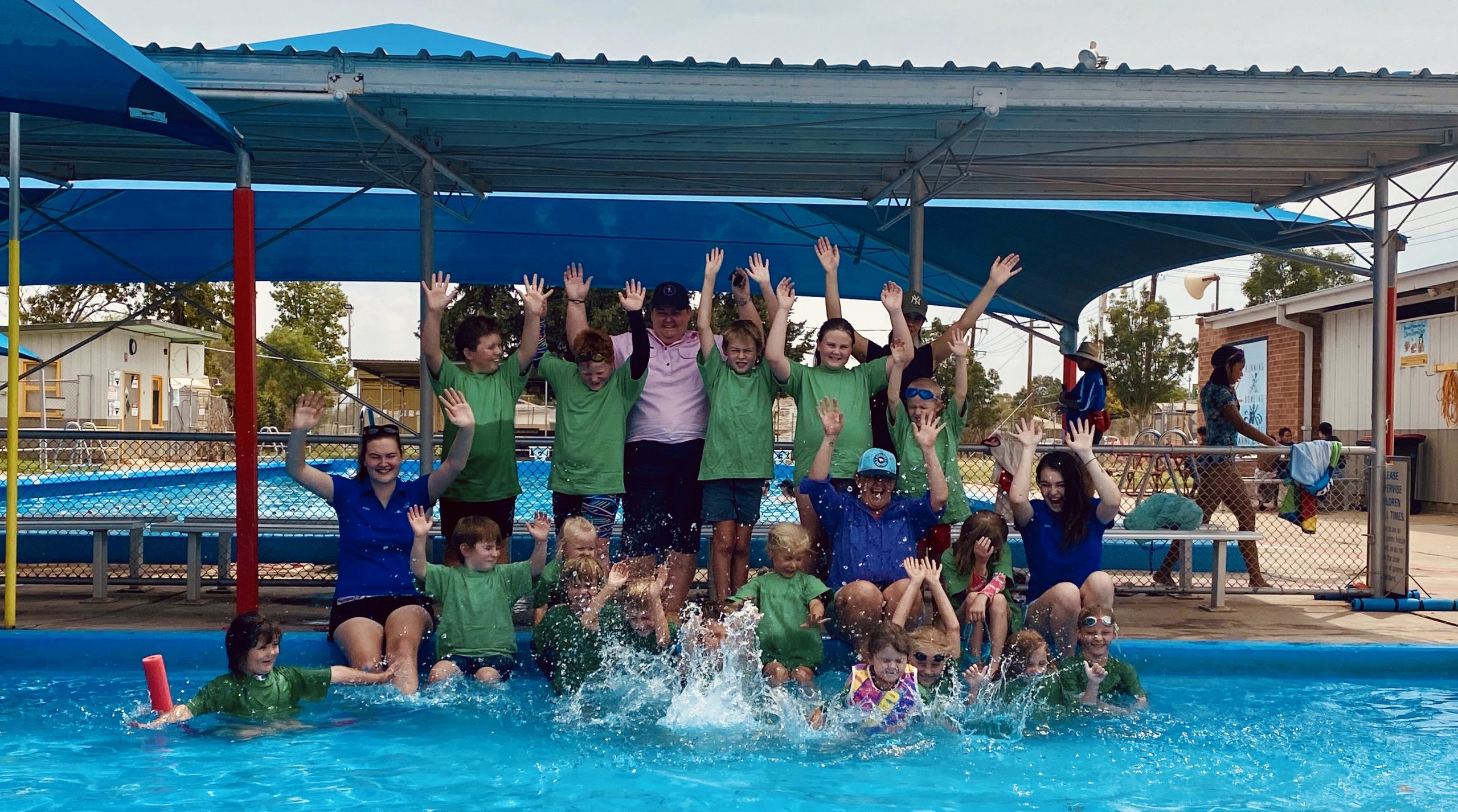 Children and educators from the Wee Waa Nurruby Out of School Hours, school holiday program enjoying a day out at the pool last Wednesday. Pictured, back row Billy Shearin, Byron Tully, WWOOSH coordinator Mary Ann Eason, Jett Palmer, Abby Noble and Lukah Bass, middle, Franxii Frichot, WWOOSH employee Abby Downes, Aziah Stevens, Zali Bass, Celia Galagher, WWOOSH educator Anita Wright, Loela Palmer, WWOOSH employee Madison Doring, front, Wylie Cruickshank, Lincoln Smolders, Tyler Simmonds, Emily Noble, Maecee Smith, Tatum Tout and Demi-Renee Cruickshank.