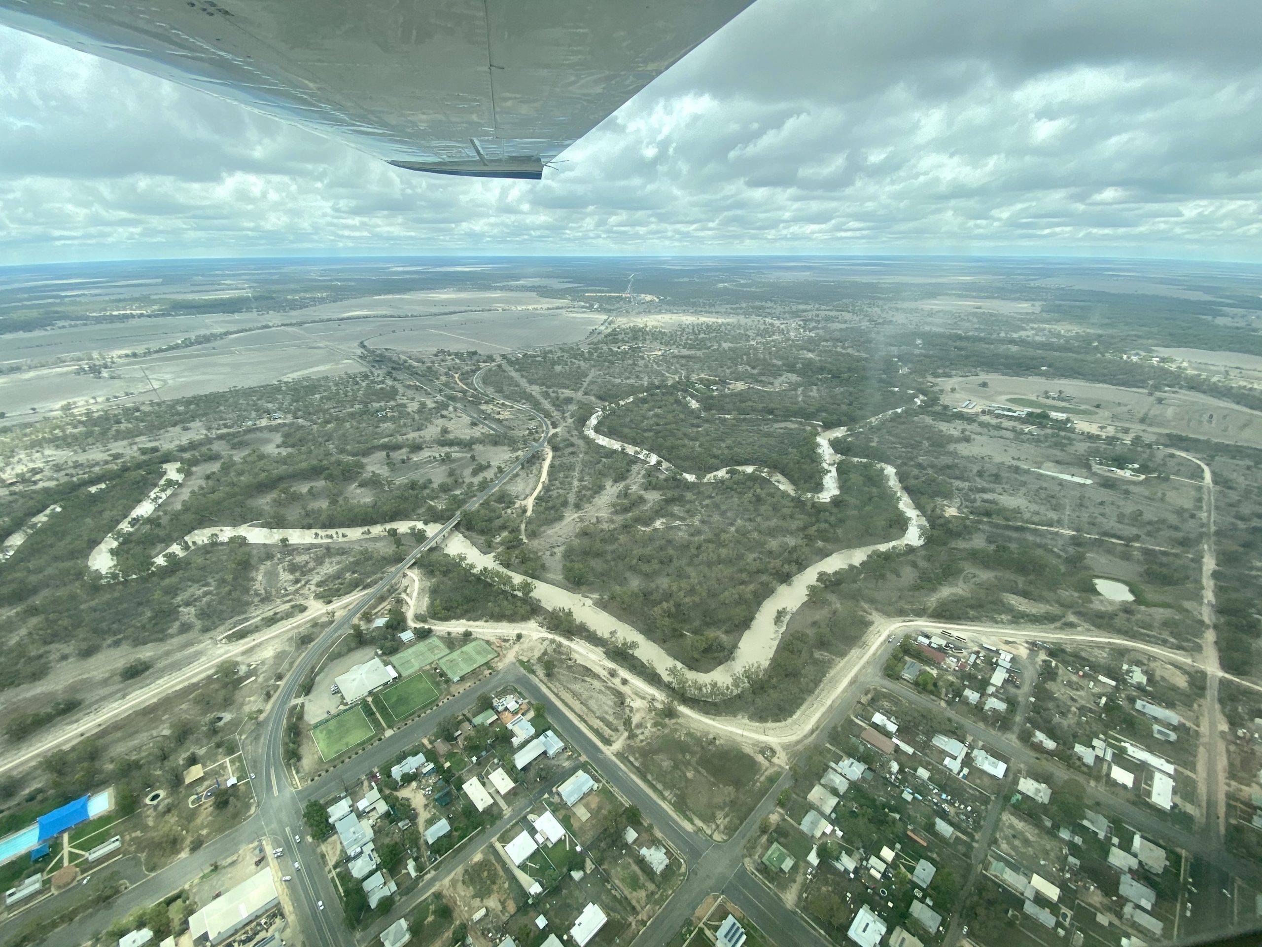 The Namoi River flowing to and around Walgett. Walgett township has recorded about 100mm so far this year but the rainfall has varied on surrounding farmland.