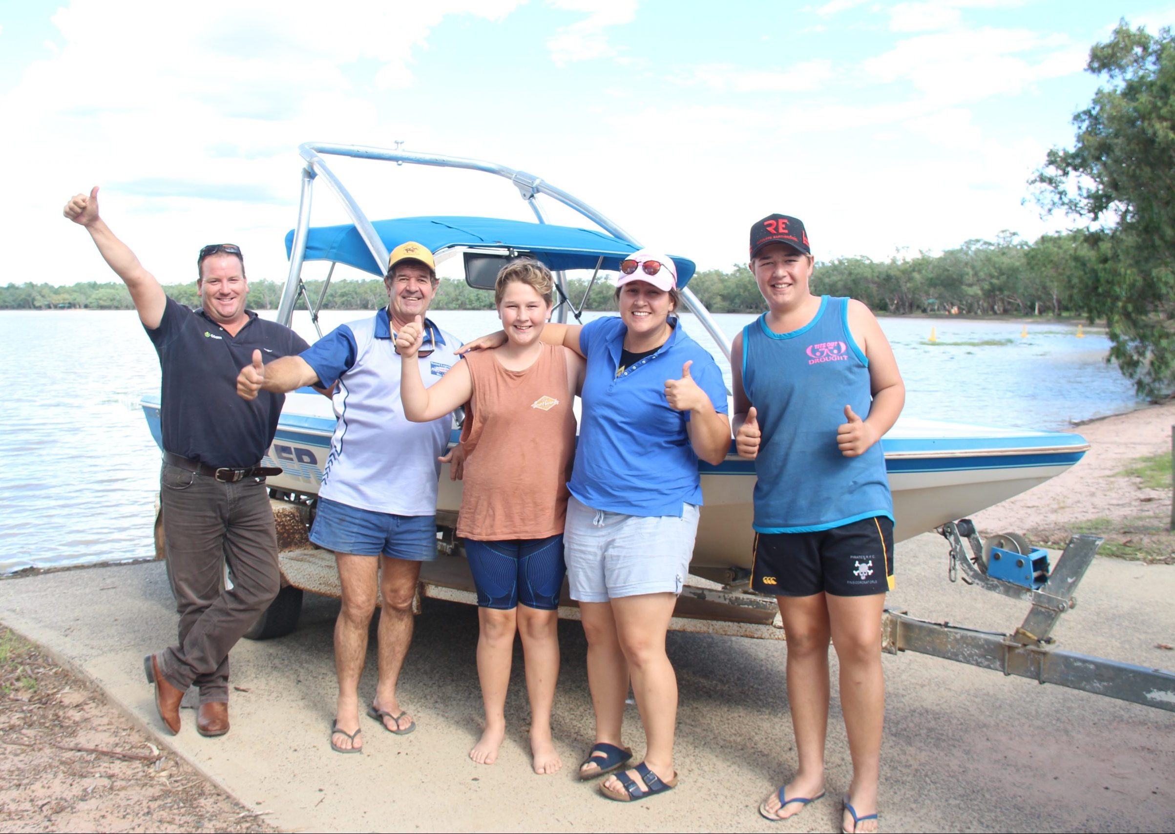 John Tully with Mitchell, Johnny, Emily and Billy Brodigan just before they launched their boat into the water this week.