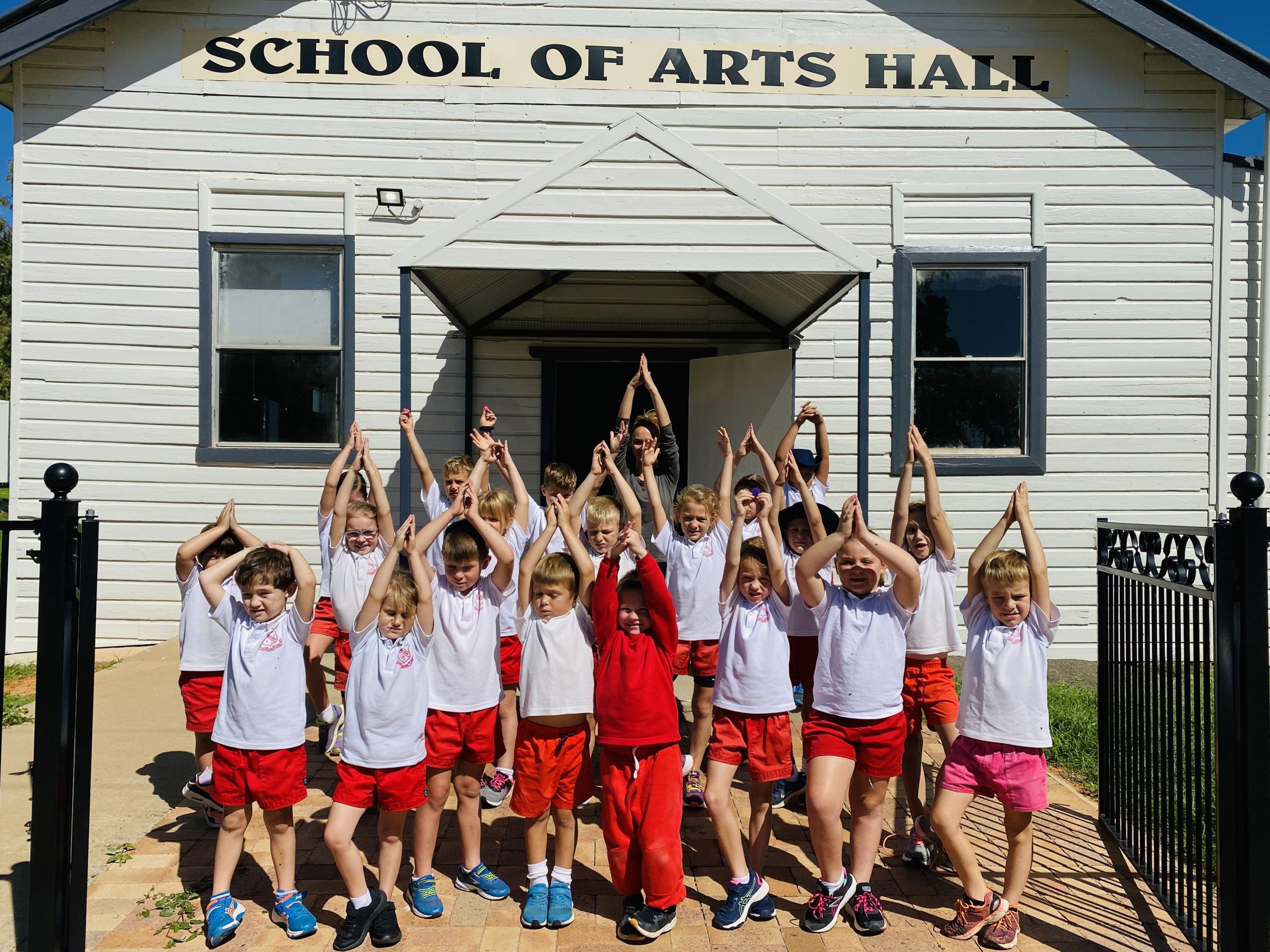 Burren Junction Public School students doing their favourite yoga poses after their yoga and mindfulness practice at the Burren Junction School of Arts Hall on Friday. Pictured back Matilda Marshall, Frank Pike, Harry Powell, yoga and mindfulness teacher Katy Simshauser, Emmy Mooore and Harry Lane, middle, Ruby Lilliebridge, Kitty Knight, Scarlett Swansbra, Jamie Smith, Isla Pike, Bill McMahon and Billie Fischer, front, Archie Hall, Ruby Thurston, Harry Marshall, John McMahon, Hunter Parfitt, Rachel Powell, Emma Simshauser and Ned Pike.