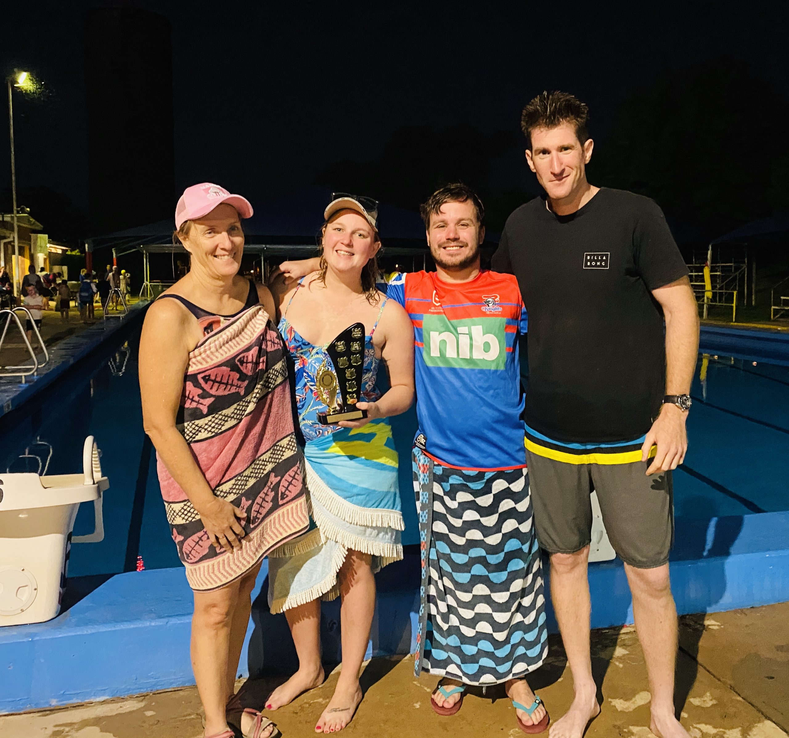 Wee Waa High School teachers claimed victory for the second year running in the School’s Handicap race with swimmers Sharon Grellman, Jordan McCluskey, Andy Kiely and Trent Woolcott.