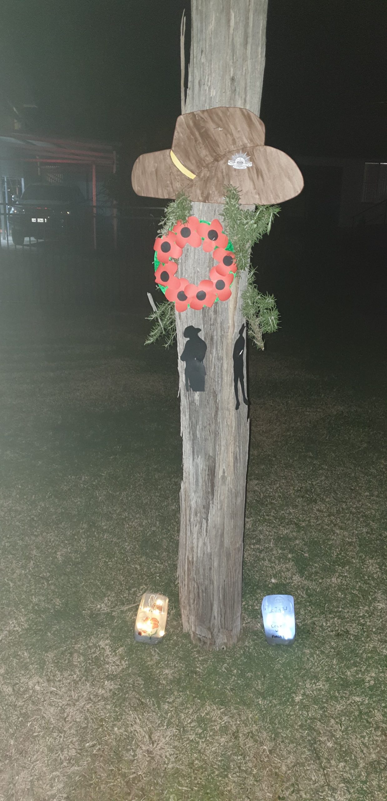 Michelle Gray decorated her front garden to pay tribute to servicemen and women on Anzac Day.