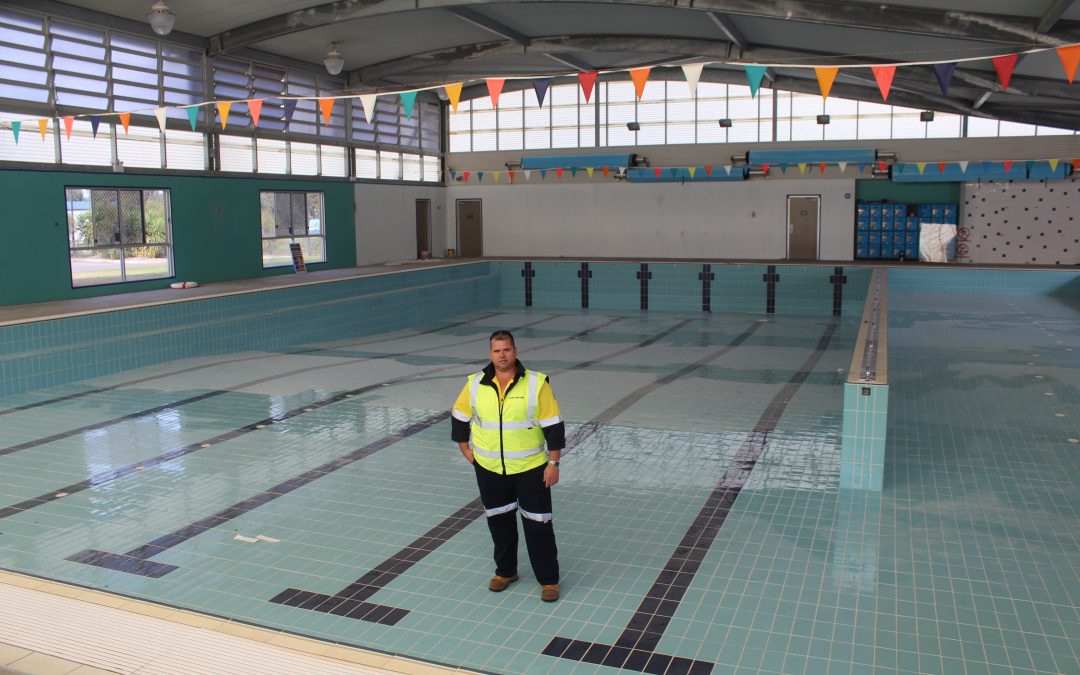 Indoor pool undergoing maintenance