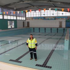 Indoor pool undergoing maintenance
