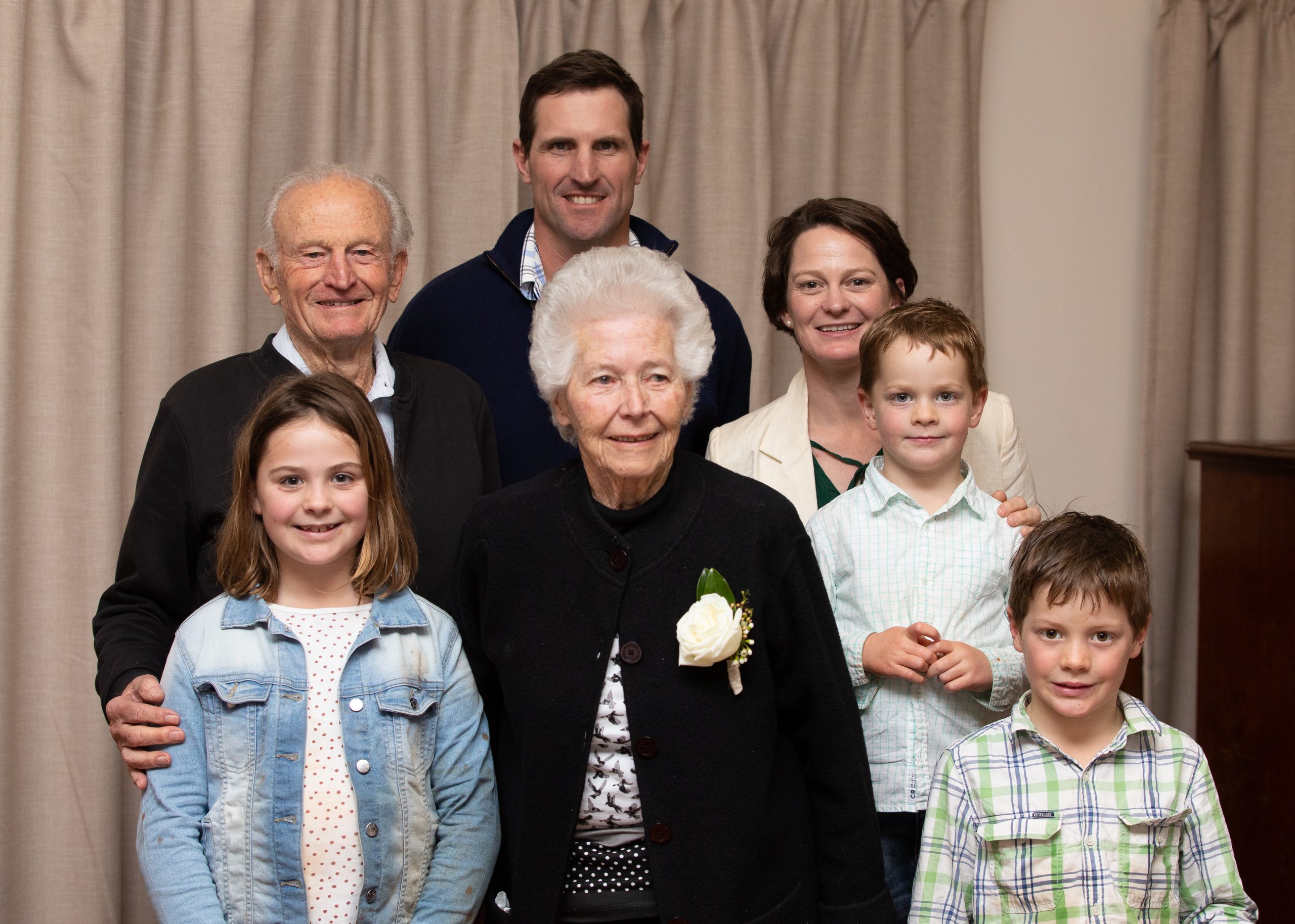 Frank and Norma Hadley are pictured above at their wedding anniversary celebrations with one of their granddaugters Georgia Brown and her husband Andrew Brown pictured back, front, great grandchildren Madeline, Walter and Arthur Brown. Photo Credit: John Burgess Photography.