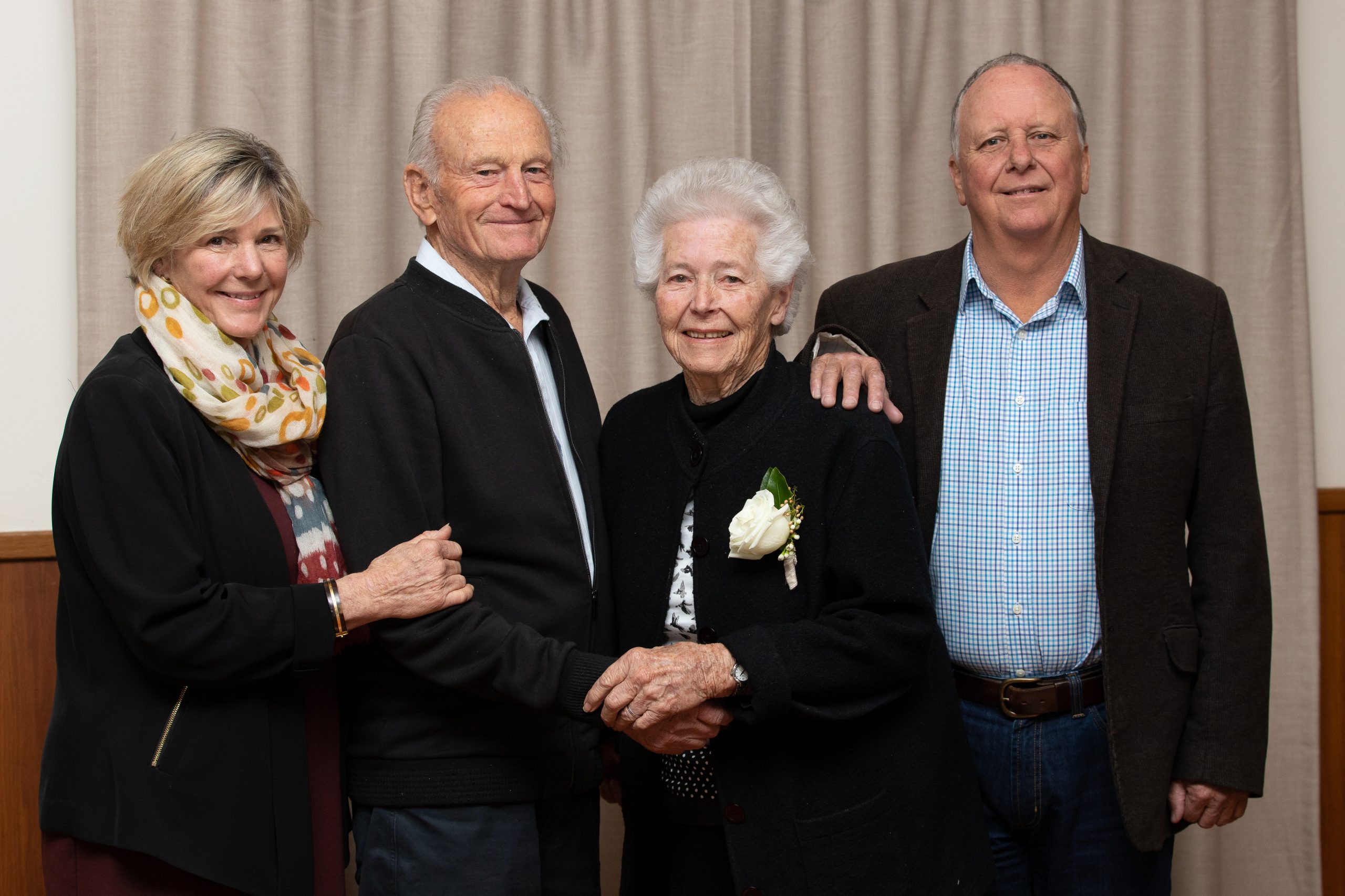 Centre, Frank and Norma Haldey photographed with their daughter Alice Cameron, left, and her husband Clark Cameron right. Photo Credit: John Burgess photography.