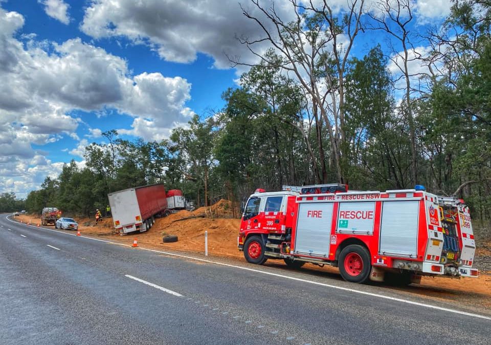 Emergency services at scene of Newell Highway truck crash
