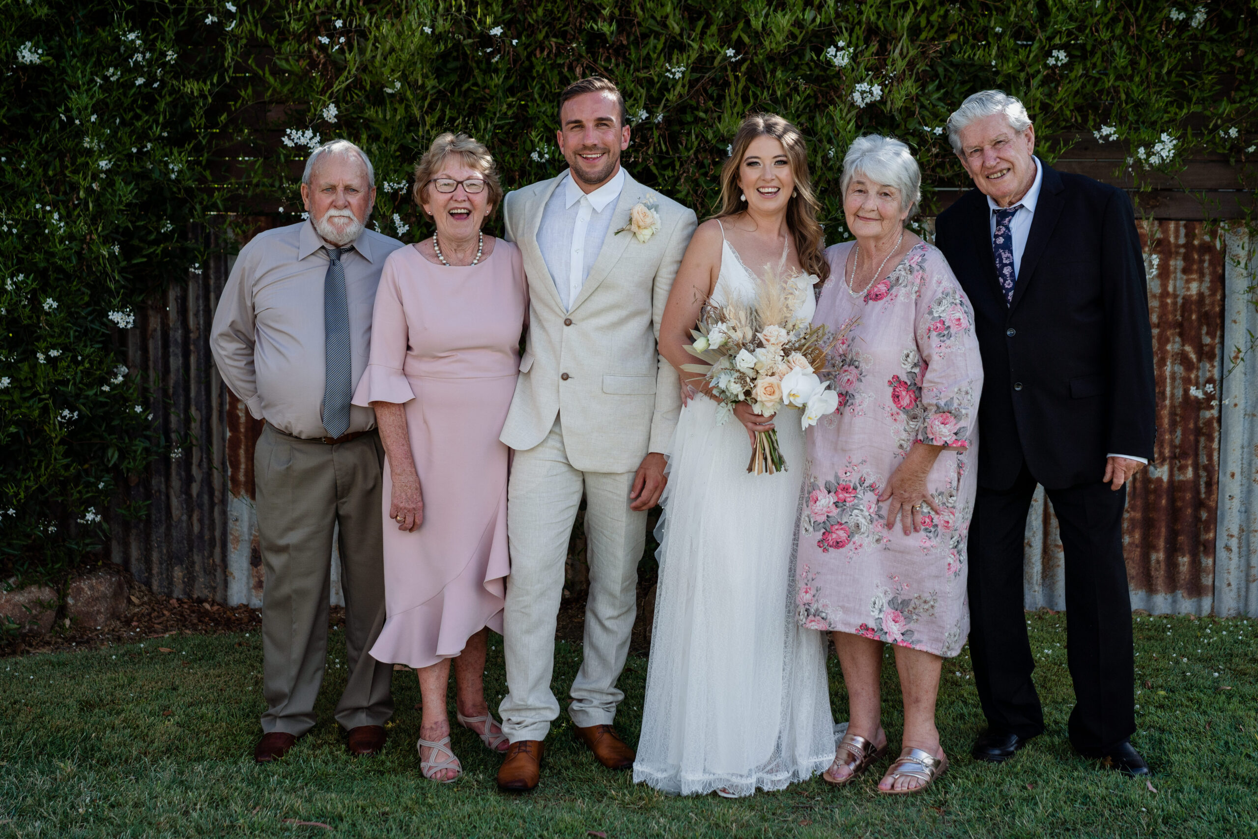 Grandparents with the bride and groom: Billy and Lyn Richardson, Blake and Cayla Richardson, Pam and Geoff Packer.