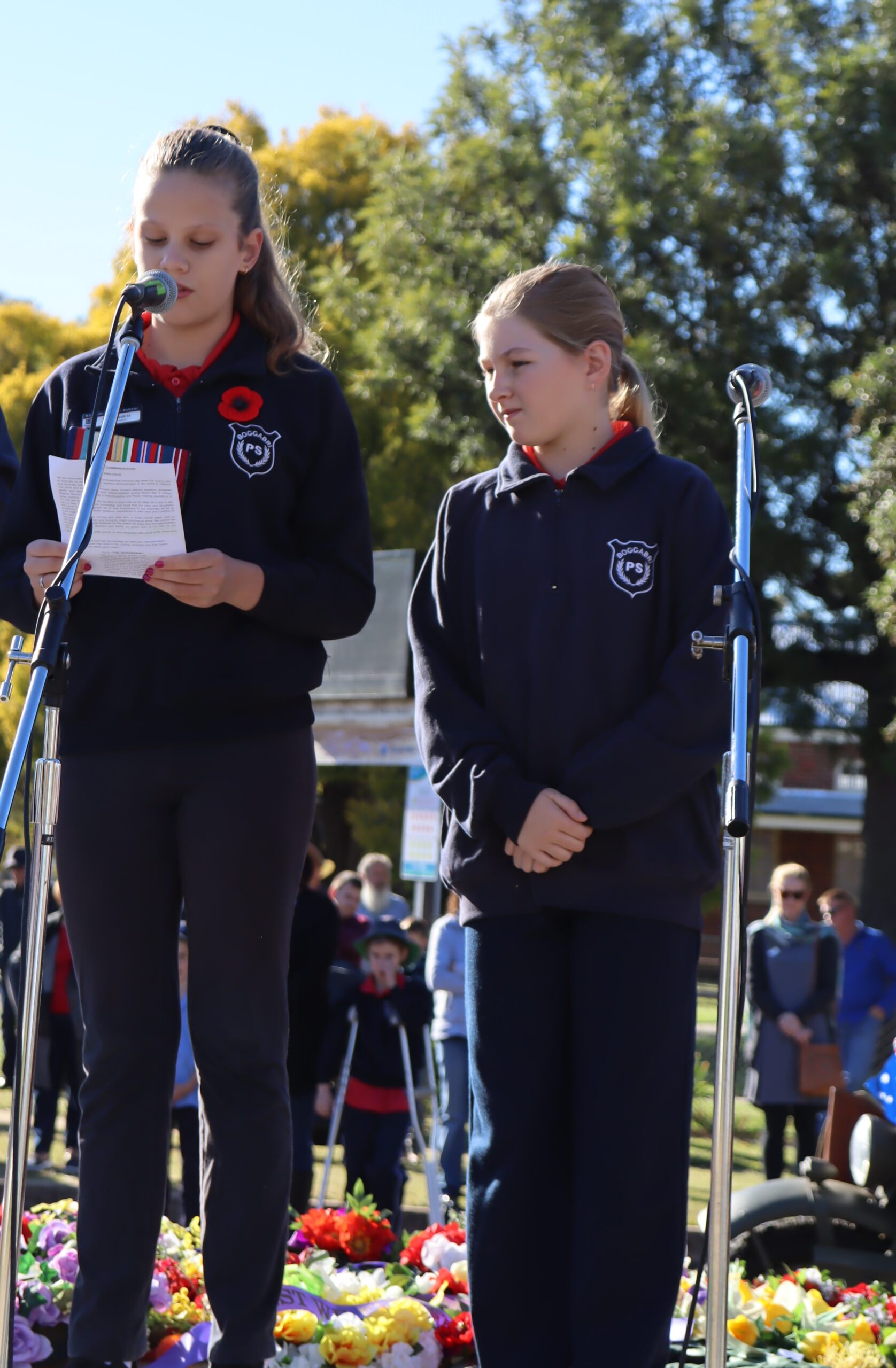 Eve Greatrix and Violet Hoskinson, Boggabri Public School, read the Prayer for the Nation.