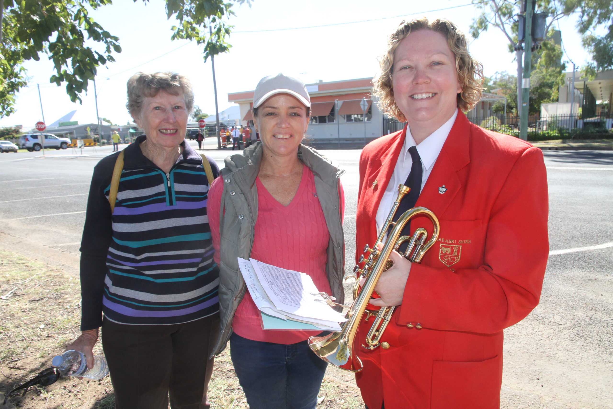 Kay Carolan, Vanessa Collins and cornetist Sarah Smith who sounded the Last Post and Reveille at Narrabri, Baan Baa and Boggabri Anzac Day ceremonies. Sarah now lives in Gunnedah and returned for the day.