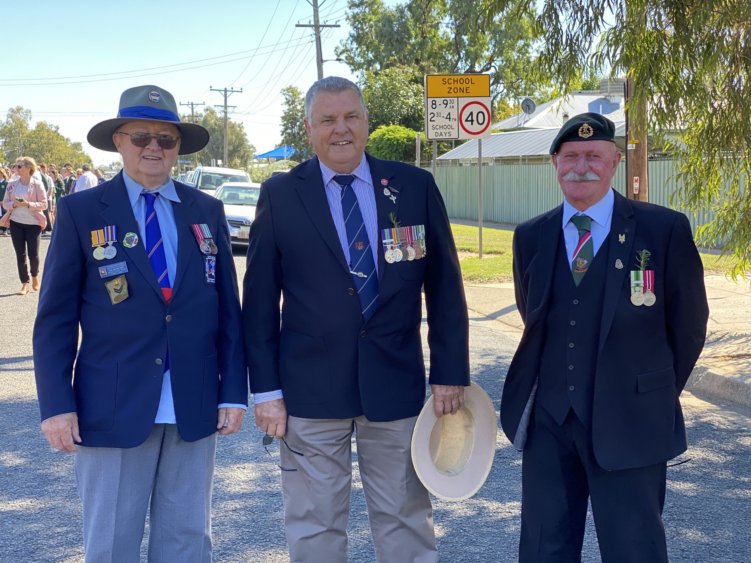 Ex-servicemen at the Wee Waa commemoration, David Fry, Dennis Lowder and Leon Wager.