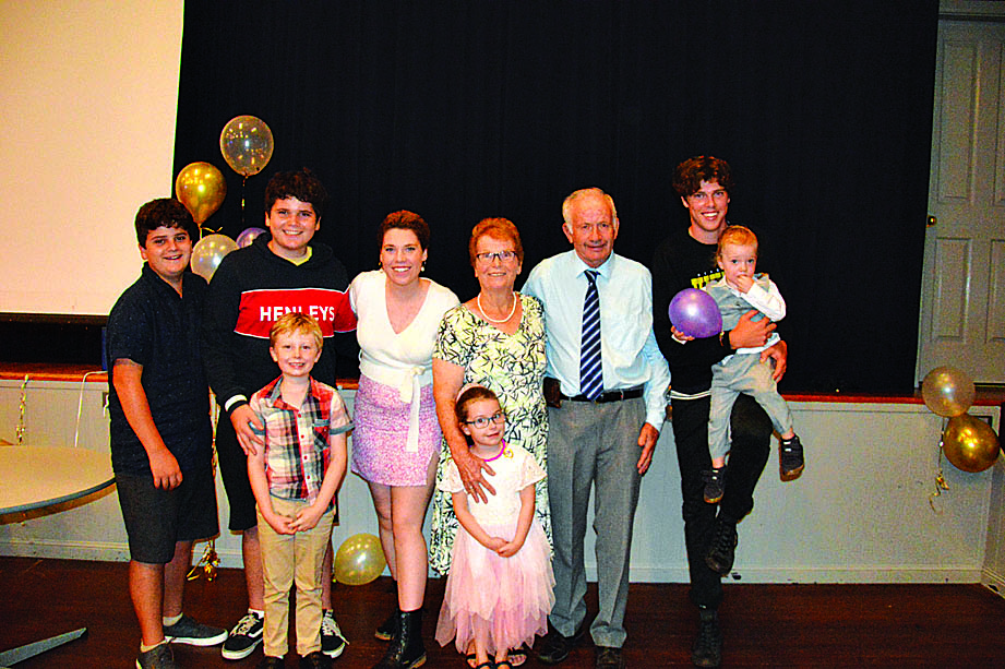 Irene and Fred with their grandchildren: Elijah Ghassan, Noah Ghassan, Holli Nipperess, Irene and Fred Baldwin, Jakeb Nipperess holding Dean Hook, front, Xavier and Zoe.