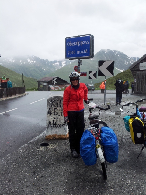 Crossing the Oberalp Pass in Switzerland, 2014, 2046 m and source of the Rhine.
