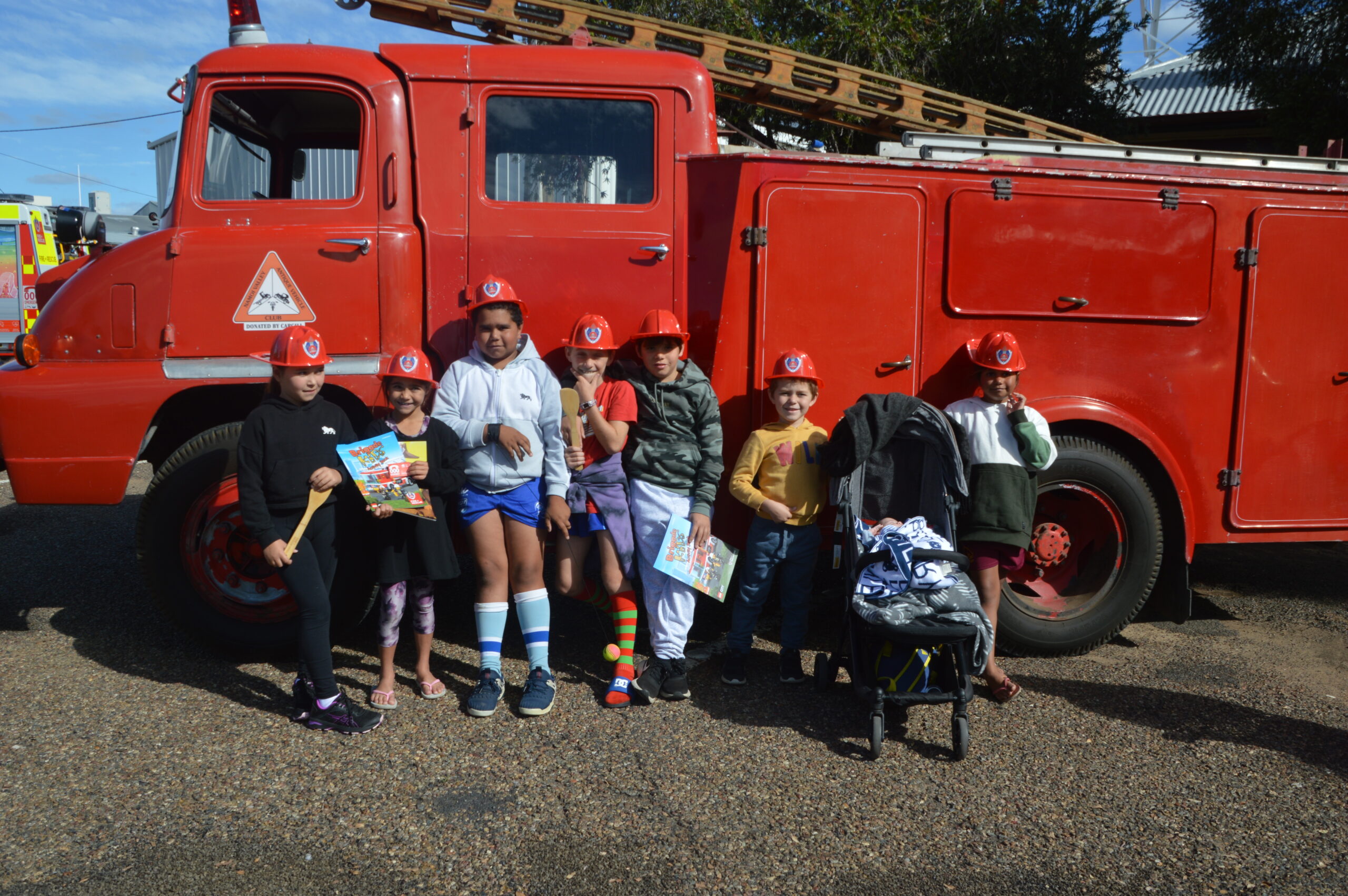Lacee and Savannah Lawler, Tyreake Dixon, Tyran, Lucas and Chase Lawler, Rylee Toomey (in the pram) and Jahnarli Dixon at Narrabri Fire and Rescue open day on Saturday, May 15.