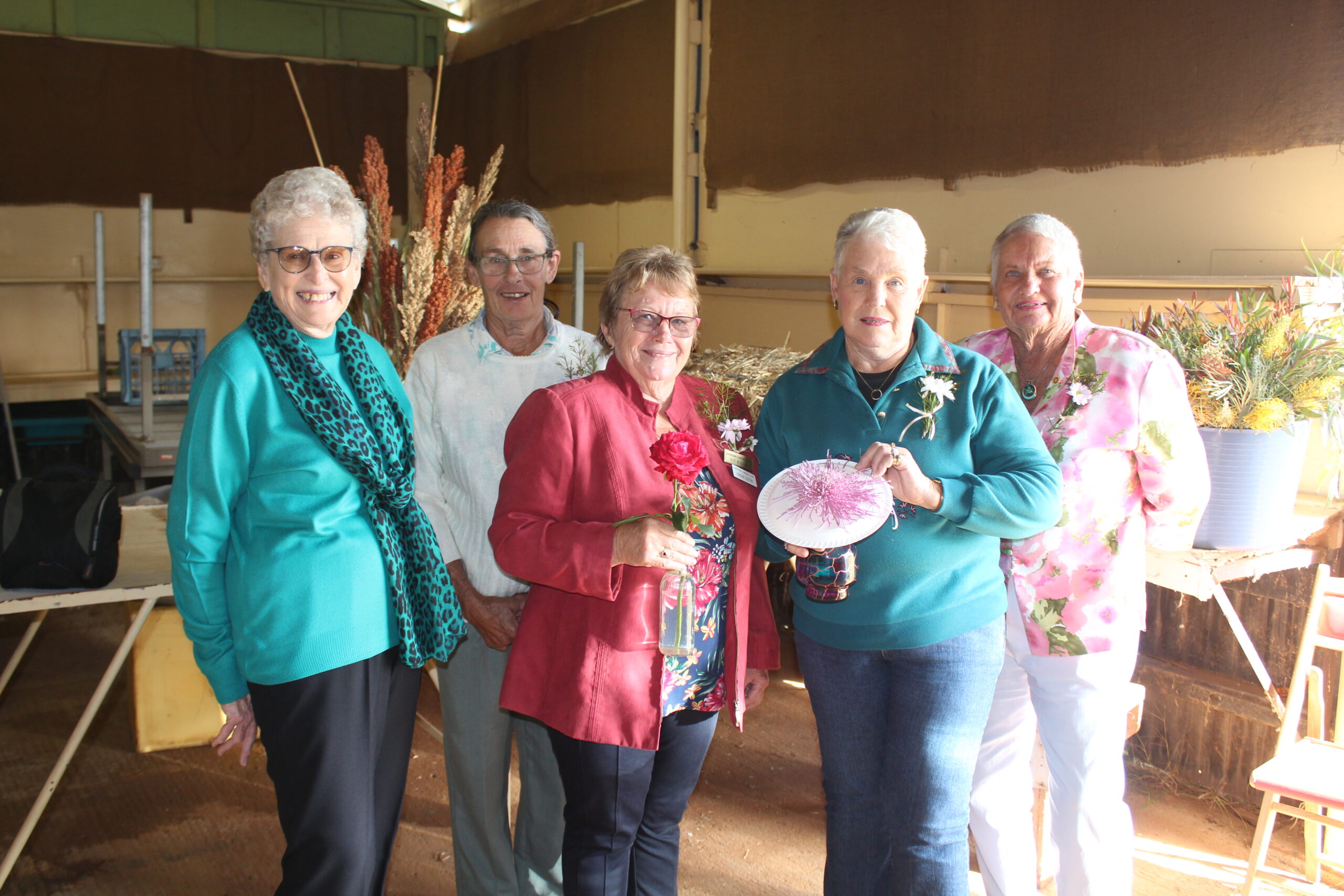 Gwenda Fordin, Wendy McNair (Narrabri Garden Club president), Sue Waugh (winner of the bloom competition), Lyn Tuckey (second place in the bloom competition and Margaret Turner (Gurley).