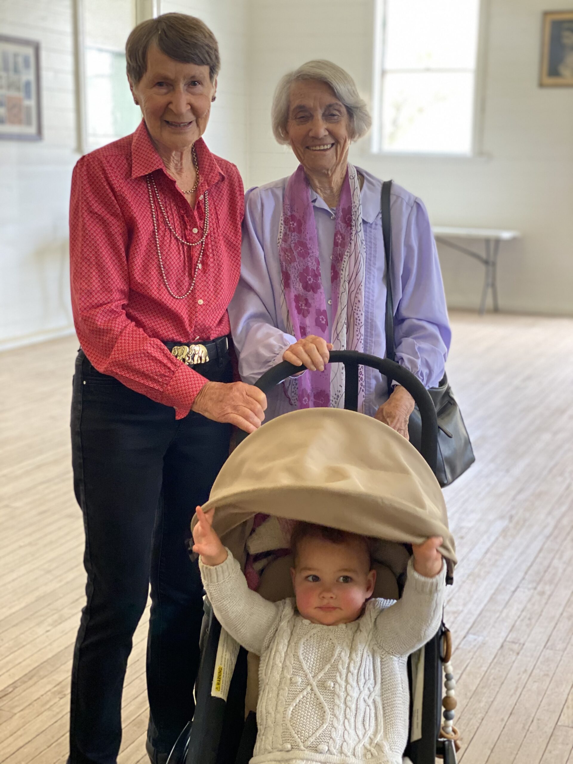 Margaret Sendall and Naomi McMahon with Naomi’s great-grandchild Pippa Chaplain.