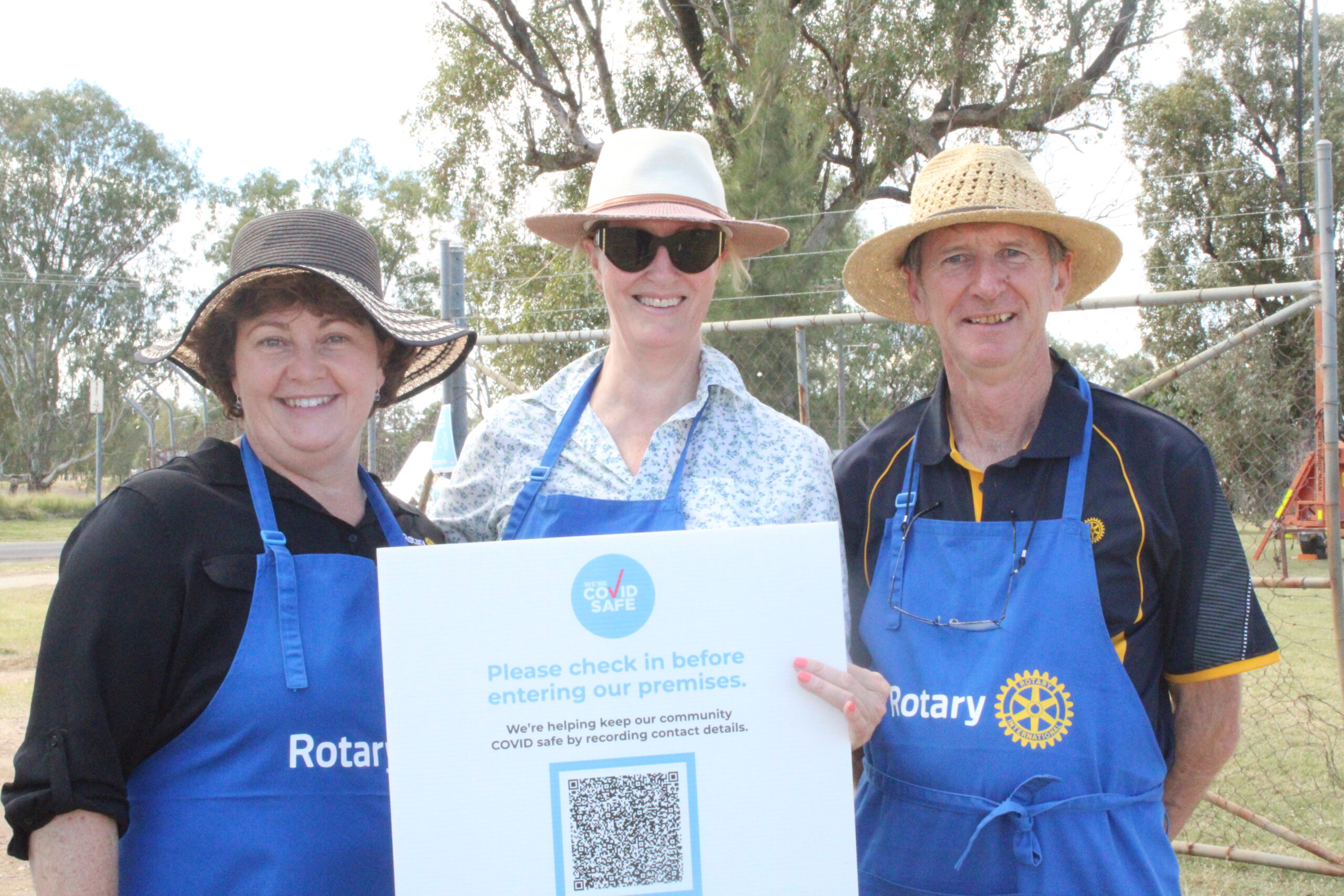 Rotarians Julie Herbert, Jane Williams and club president Grahame Herbert were ready to welcome show-goers at the Ugoa Street gate on Saturday.