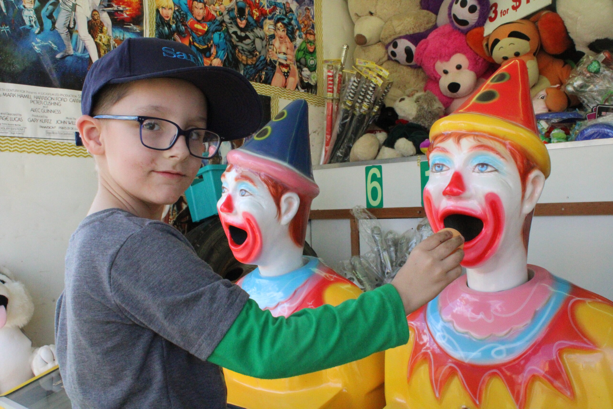 Thorin Stockwell had fun at the clown amusement in sideshow alley.
