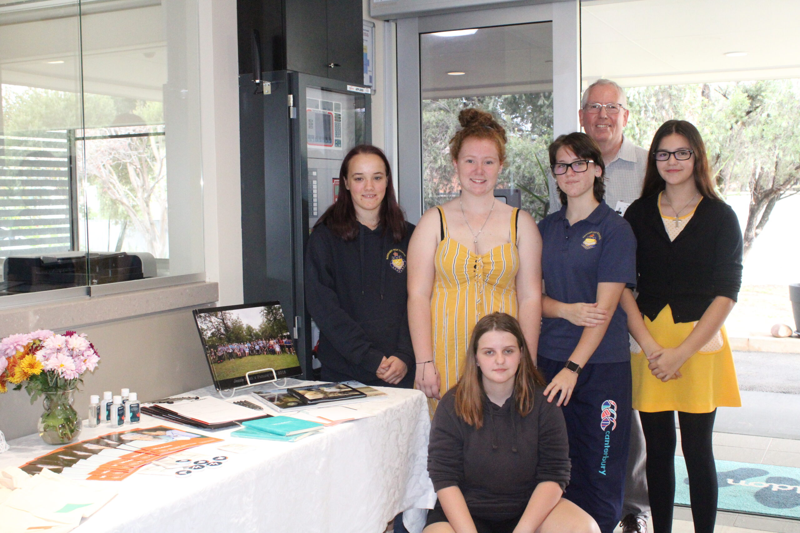Narrabri High School Student Careers Advisor, Mark Randall with students who attended the Whiddon Careers Information Day, back: Centre, Samone Parker, Lillie-Mae Groth, Larnie Durkin and Eryn Parkes, front, Kaitlyn Wall.