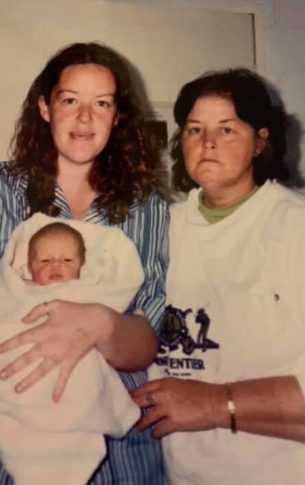Jane and her mum Kyrma Lea Eames with baby Peta White.