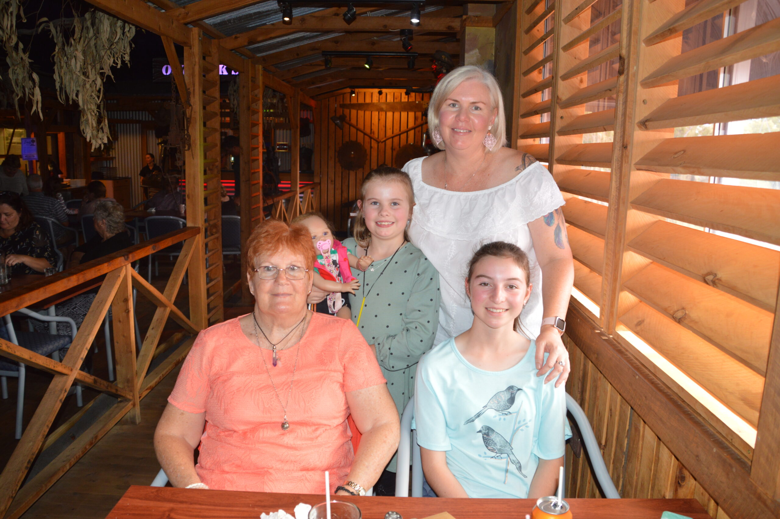 Marlene Phillips, Penelope, Calliope and Jane Longstaff at the Outback Shack.