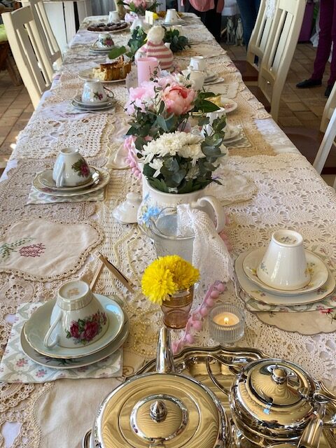 The vintage-themed setting for the high tea.