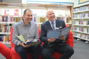 Sam Farraway (NSW Nationals Upper House MP) and Ron Campbell (Narrabri Shire Council mayor) browsing through some of the local library’s offerings.