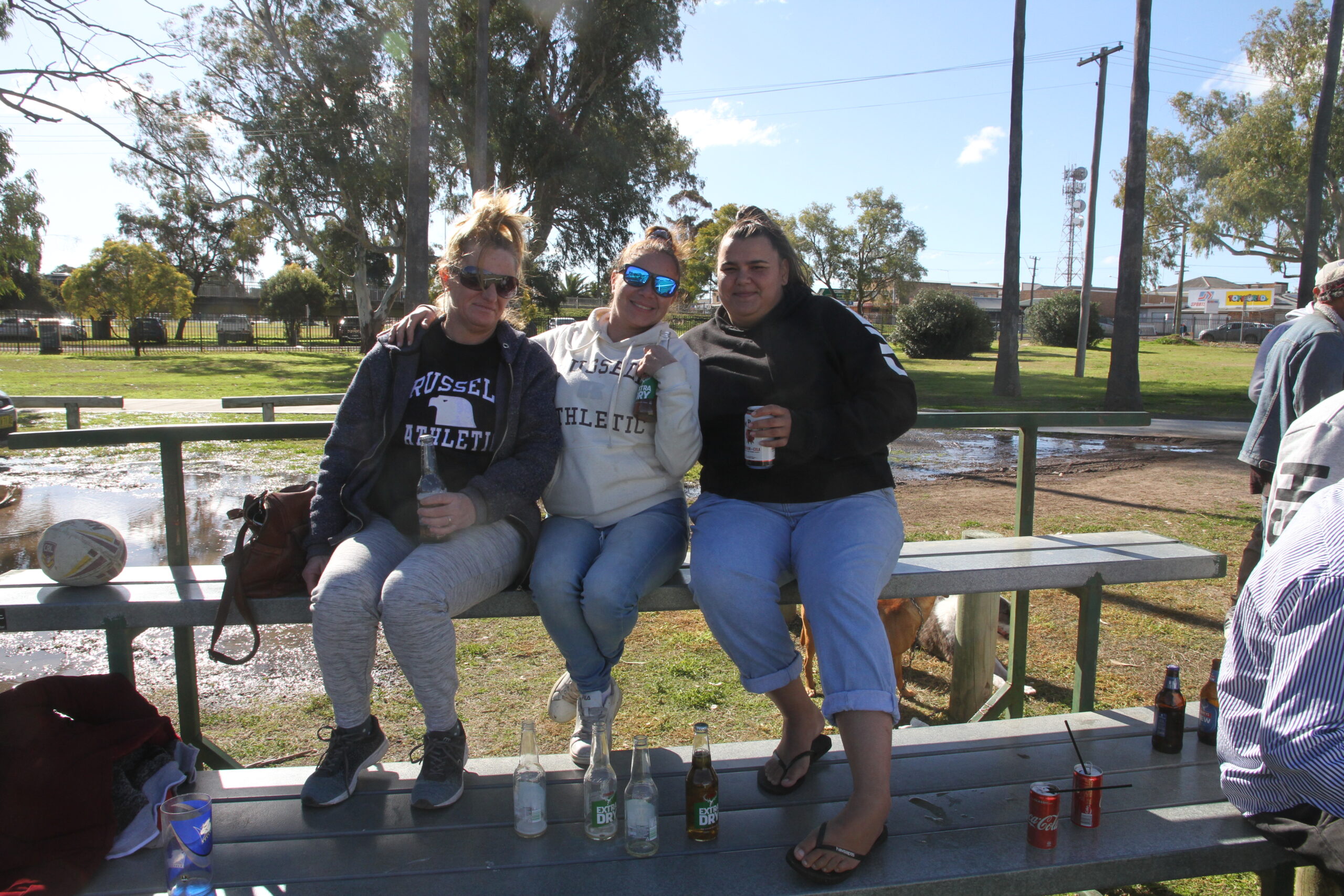 Tammy Briggs, Charleigh Lawler and Shandie Chapman at the rugby league on Sunday.