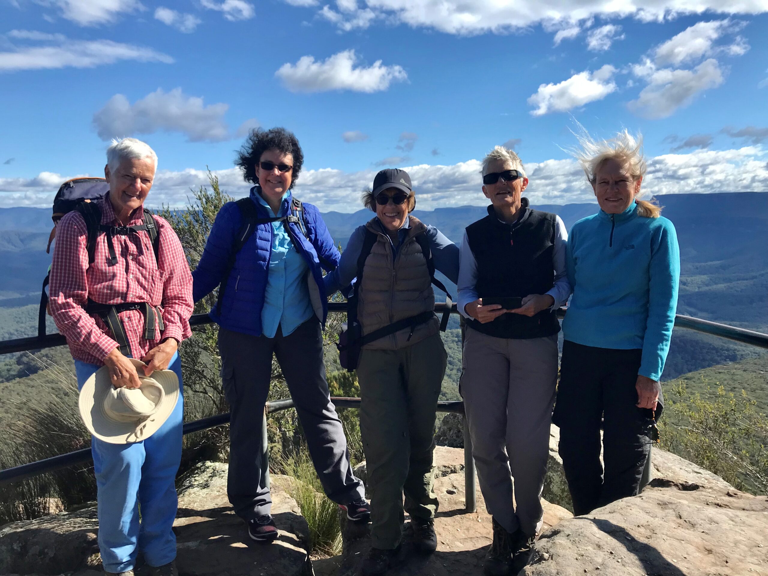 Bushwalkers Vera Mastinos, Robyn Finucane, Jacqui Warnock, Kay Durham and Sally Appleton at Pigeonhouse Mountain, NSW South Coast.