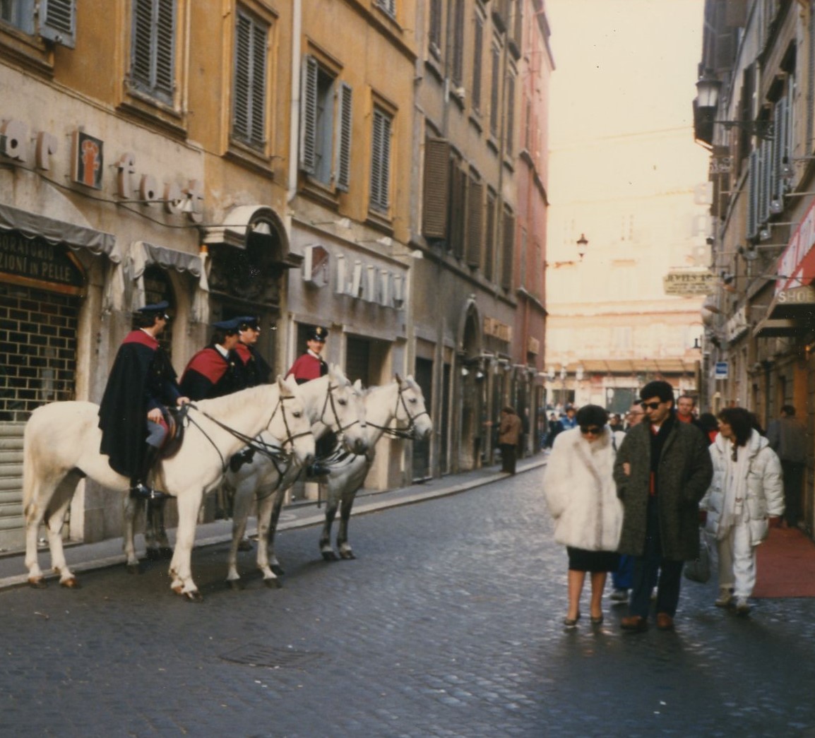 A typical scene in the streets of Rome, mounted police, the carabinieri.