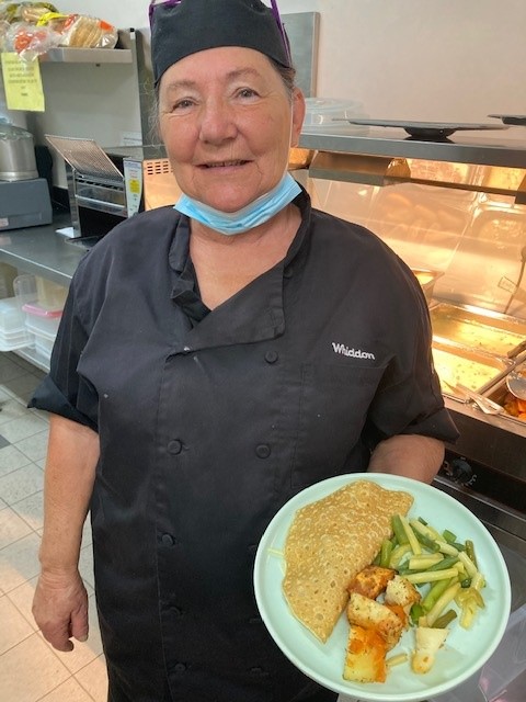 Whiddon Robert Young’s kitchen manager, Di Pinazza serving crepes for lunch.