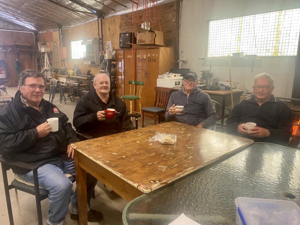 Ken Trindall, Les Parr, Brian Anderson and Frank Devoy enjoying a cuppa and a chat in front of the fire. Ken Trindall, Les Parr, Brian Anderson and Frank Devoy enjoying a cuppa and a chat in front of the fire.