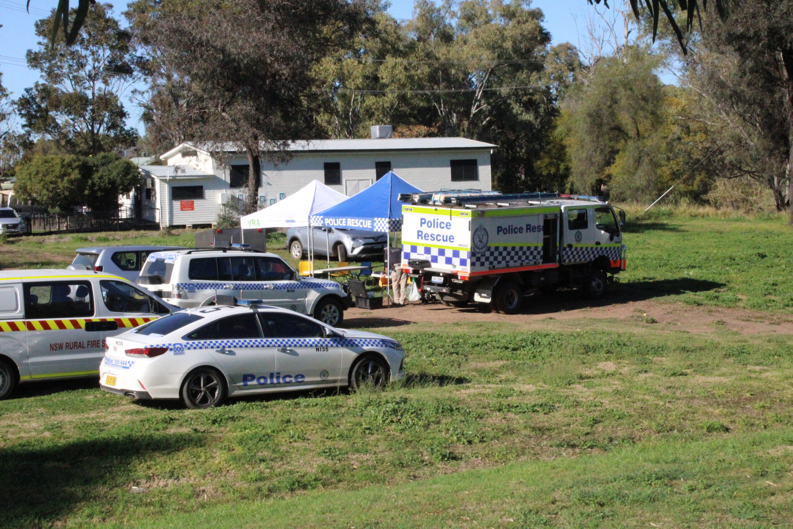 RIVER SEARCH: Police searched the Namoi River for missing Narrabri man Glenn Warren. Emergency services set up a site near the intersection of Cooma Road and Bridge Street.