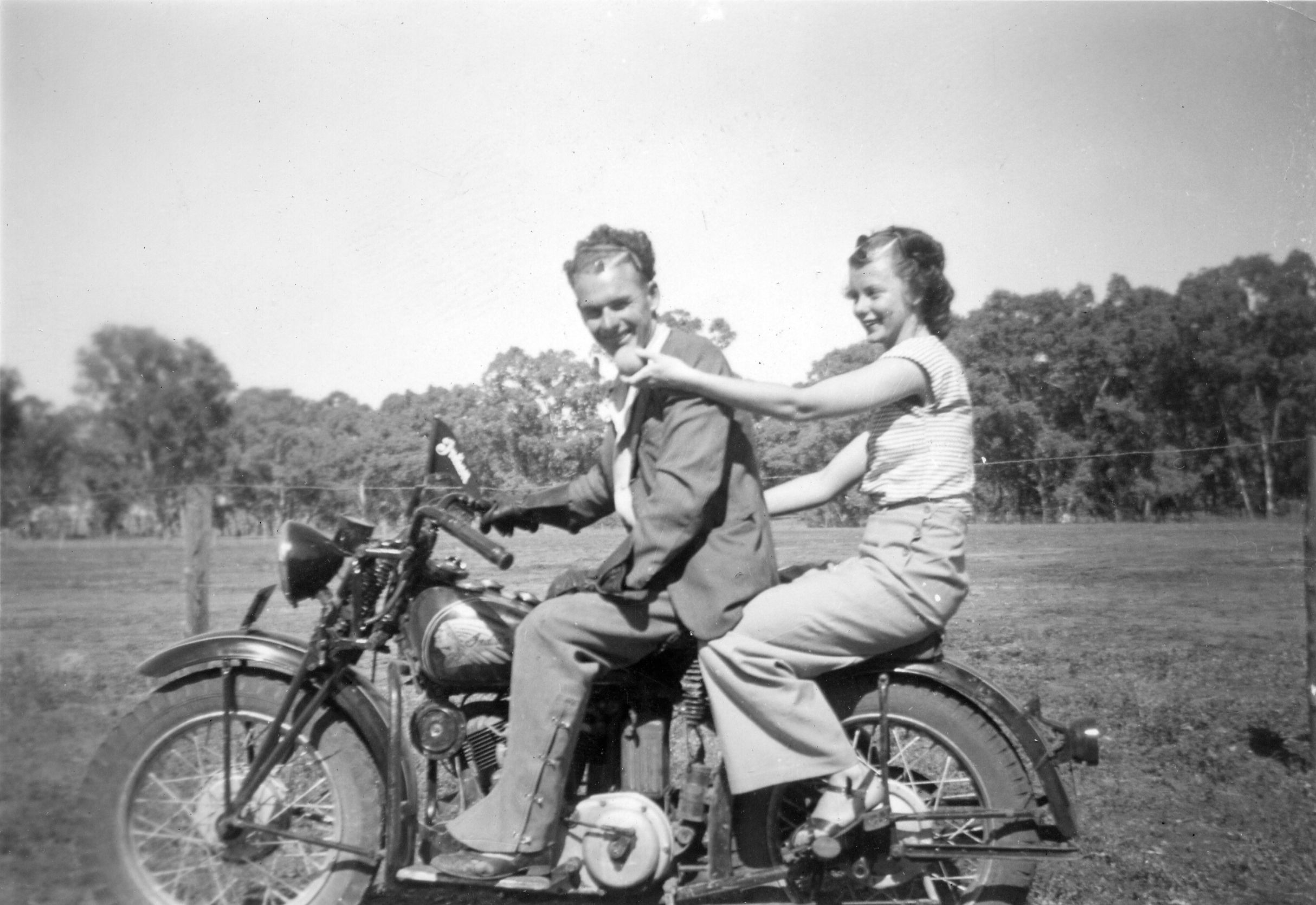 Bill and Beryl motorbike riding prior to their marriage.