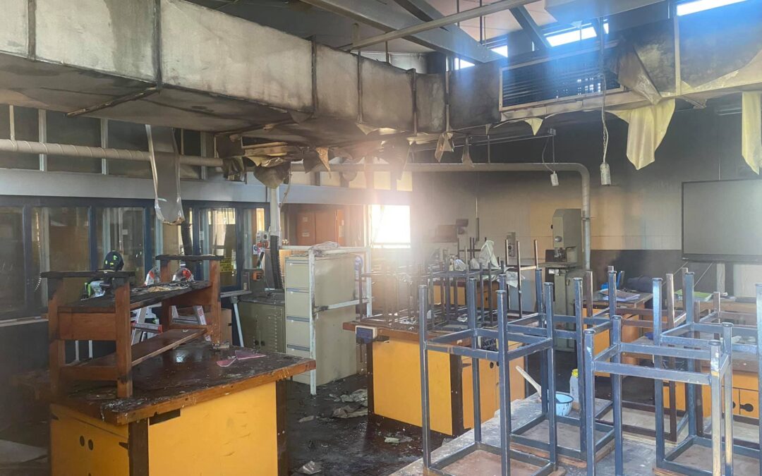 Industrial arts classroom damaged in school blaze