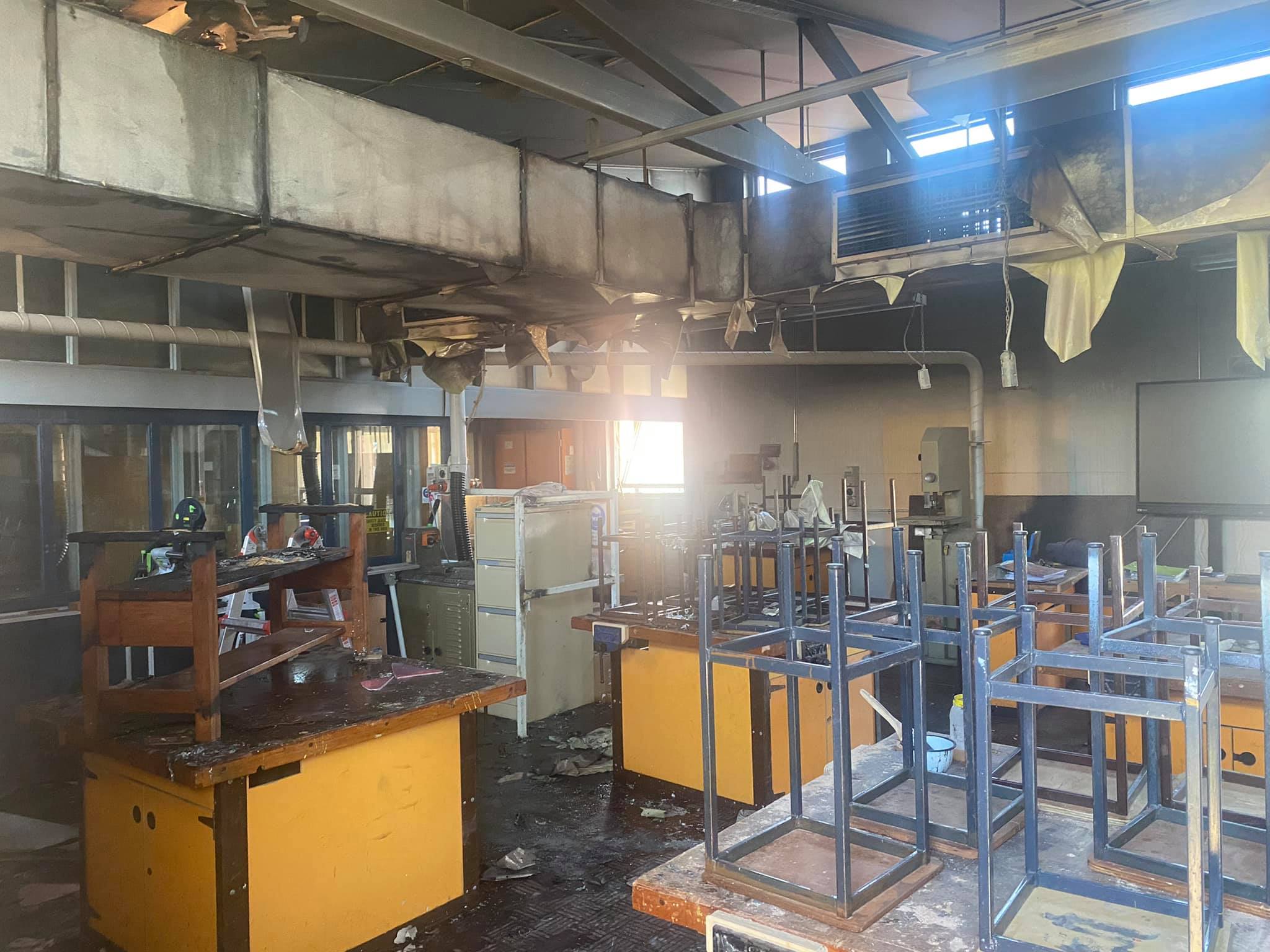 Industrial arts classroom damaged in school blaze