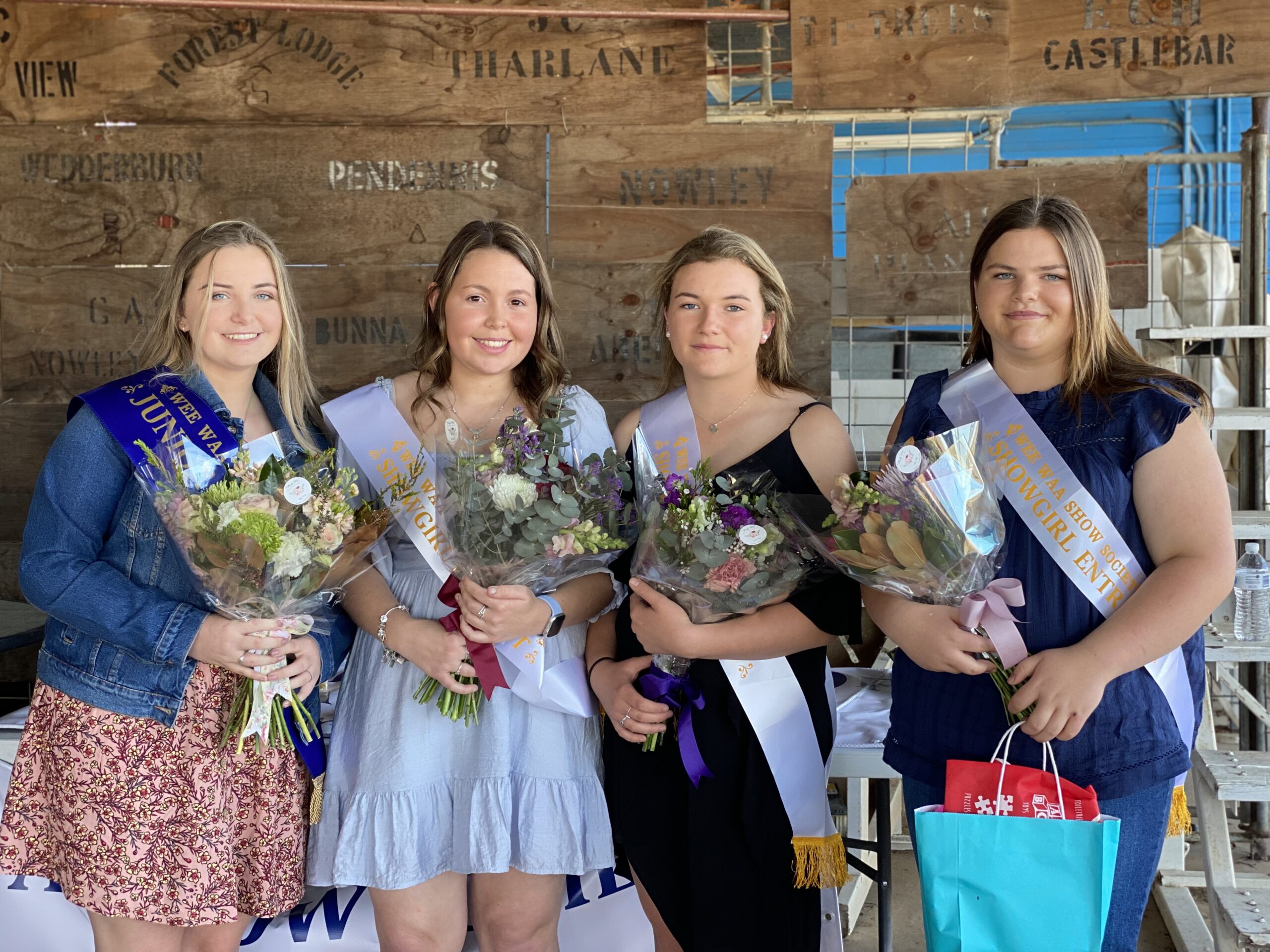 Wee Waa’s 2021 Junior Showgirl winner Amelia Kiem with her fellow junior Showgirl entrants Acacia Bell, Tanika Slee and Caitlyn Coutts-Smith.