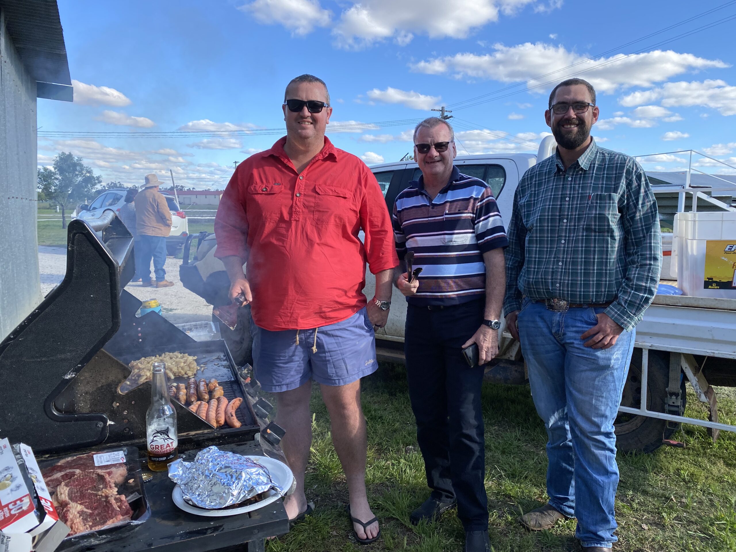 Dru Dickinson, Colin Armstrong and Wee Waa Show Society president Gary Hibens.