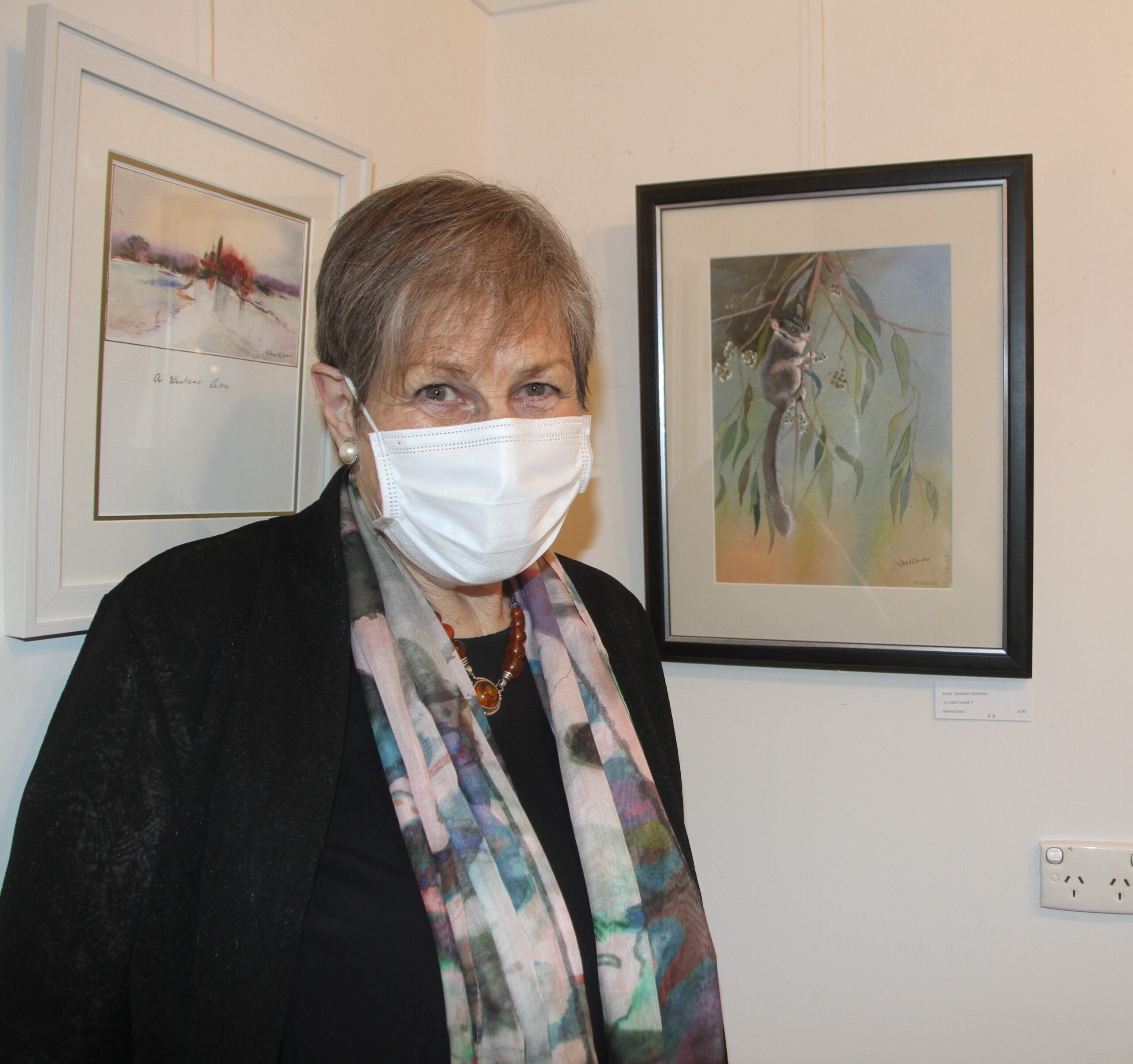 Jennifer Grellman with her painting ‘A Little Friend 1’, watercolour.