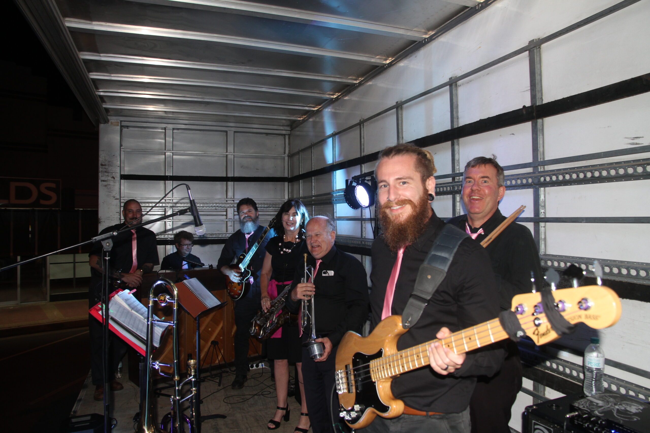 Jazz Junction provided the music for the Pink Up fundraiser on Saturday night. From left, Jack Campbell, Steve Bailey, Aaron Johnson, Rosemary Smith, Peter Carrett, James Vella and Rob Ritchie.
