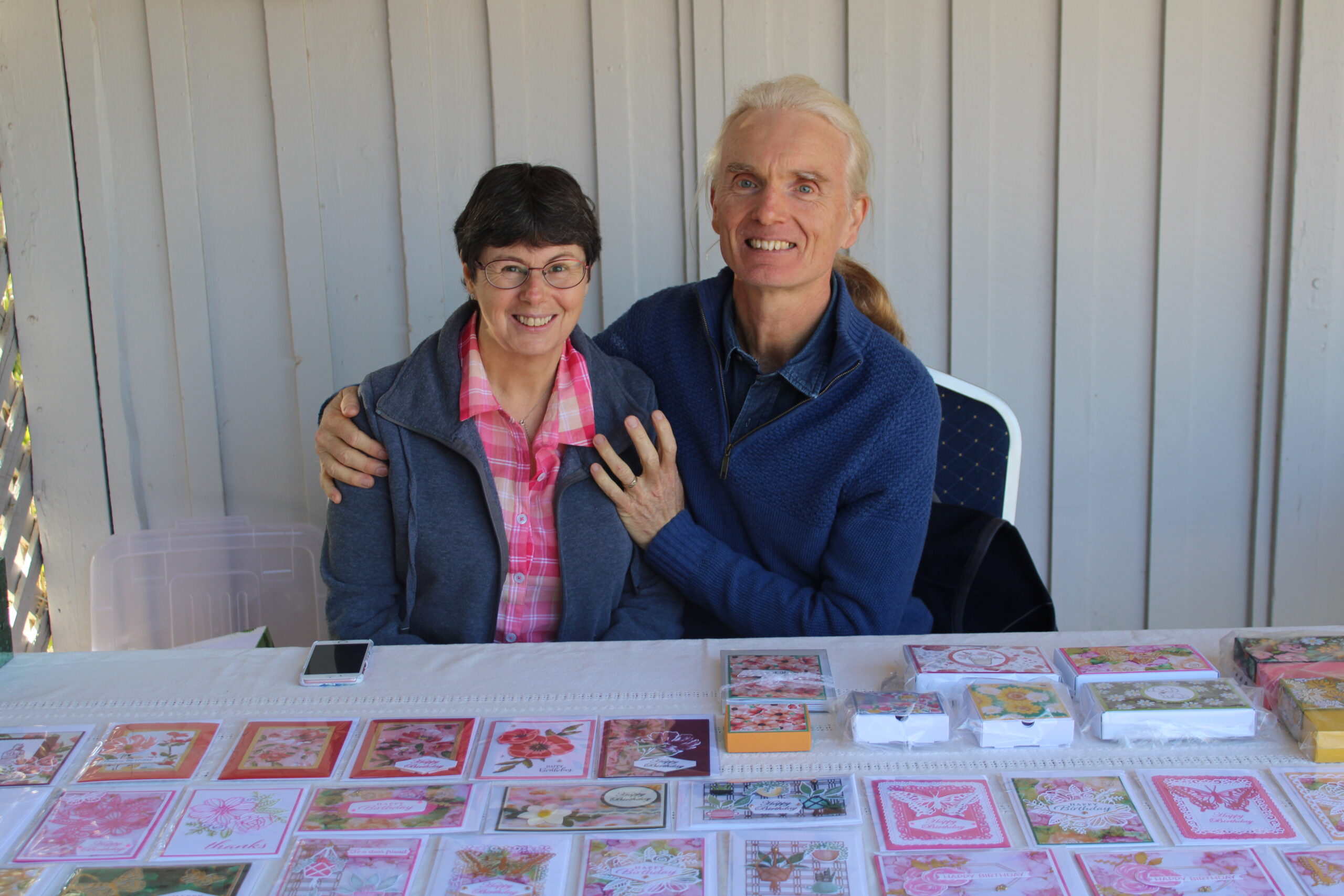 Donna and Graeme Compton with Donna’s beautiful handcrafted cards.