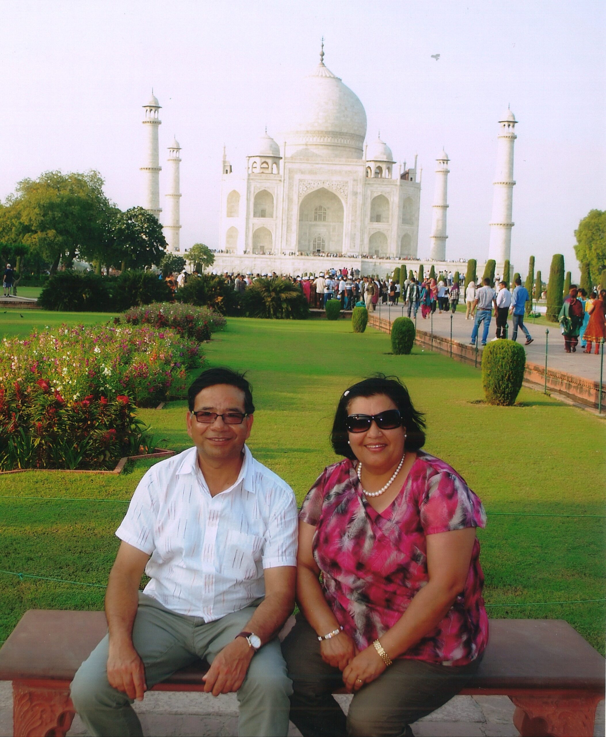 Kedar and Mira Adhikari at the Taj Mahal, India.