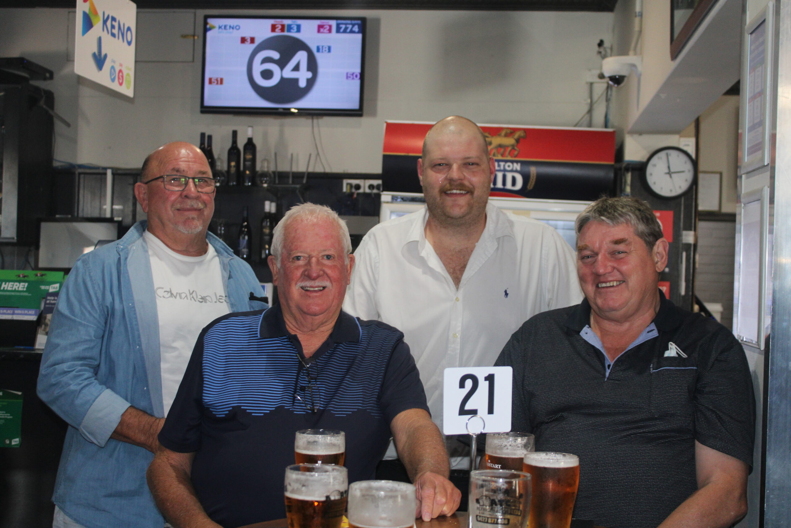 Back, Gary Cuell, Jack Pixley, front, Skippy Richardson and Peter Ward at Tatt’s Hotel.