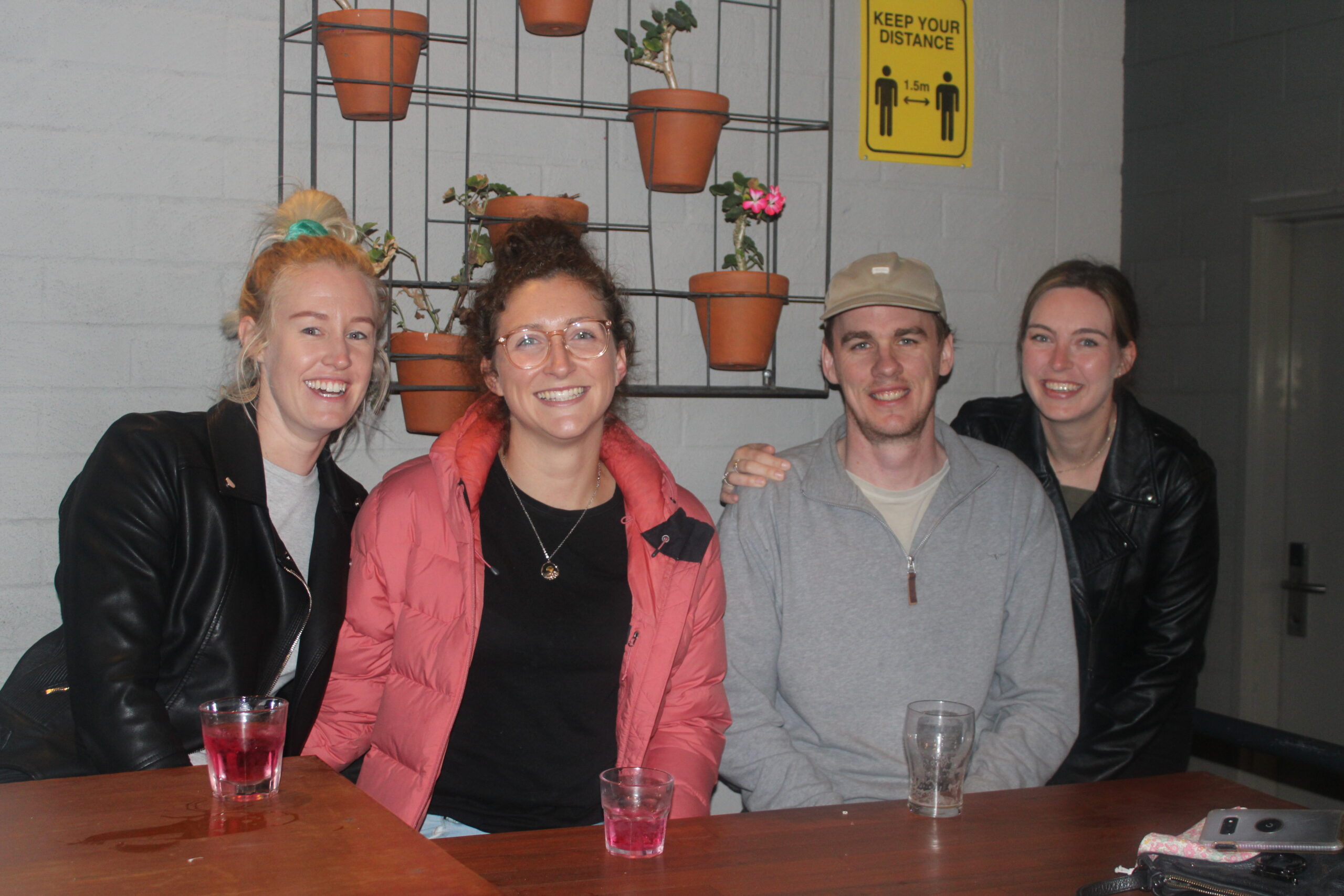 Rhea Holstein and Annika Lawrence visiting from Newcastle, Ben Crawley and Georgina Shafred.