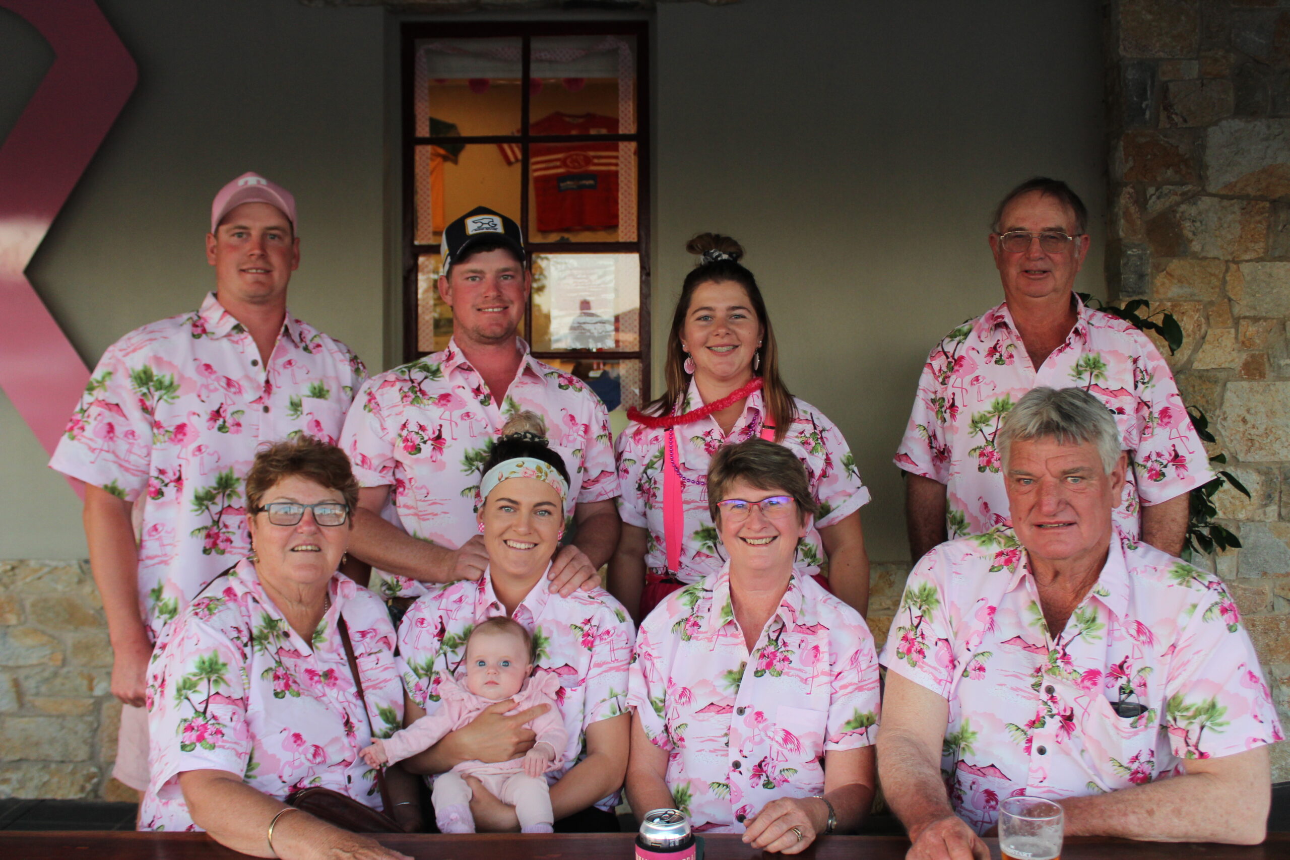 BEST DRESSED - ‘pink shirts’ team: Back, Linton Grumley, Hayden Grumley, Anna Hull, Peter Lennox, front, Tracey Lennox, Brooke Field, baby Ruby Grumley, Leonie and Allan Grumley. More photos in a future edition.